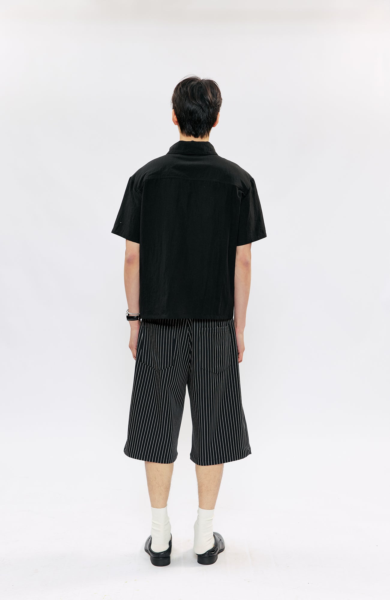 KREATE Pinstripe Pleated Suit Shorts-Shorts-S (Preorder)-Black-Free Shipping Leatheretro
