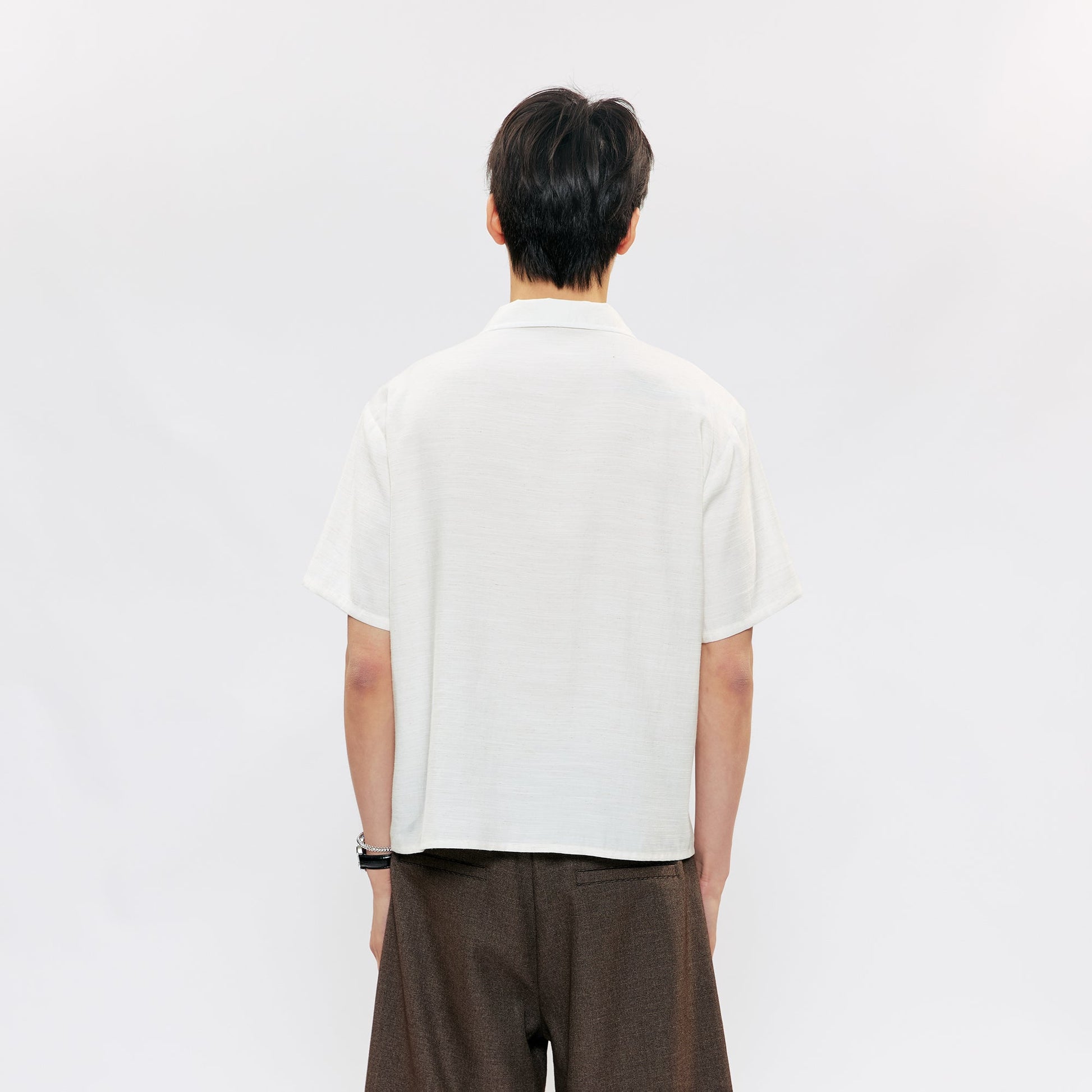 KREATE Asymmetric Zip Short-Sleeve Shirt-Half shirt-S (Preorder)-White-Free Shipping Leatheretro