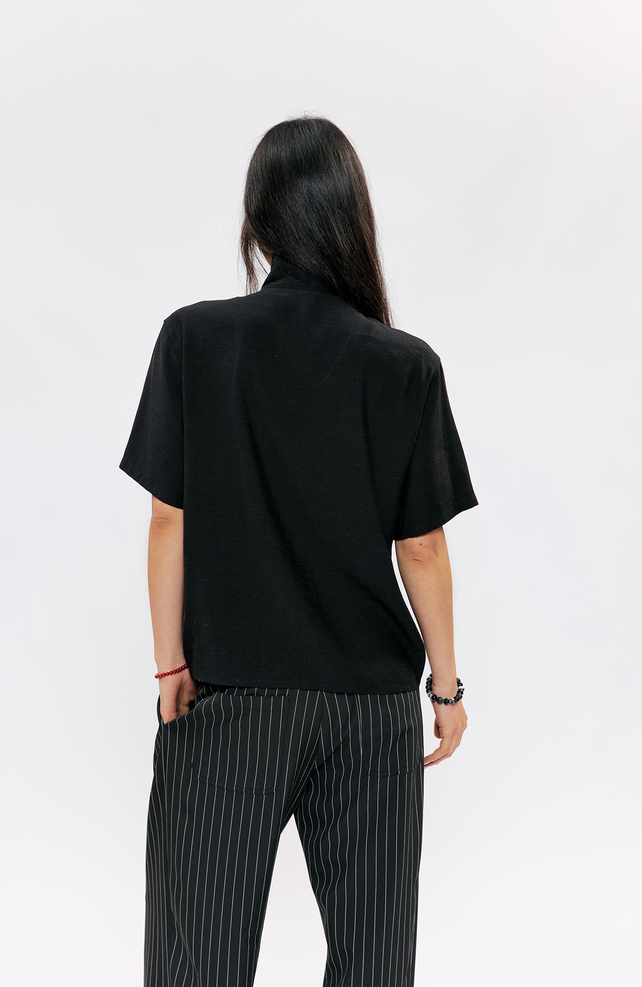 KREATE Asymmetric Zip Short-Sleeve Shirt-Half shirt-S (Preorder)-White-Free Shipping Leatheretro