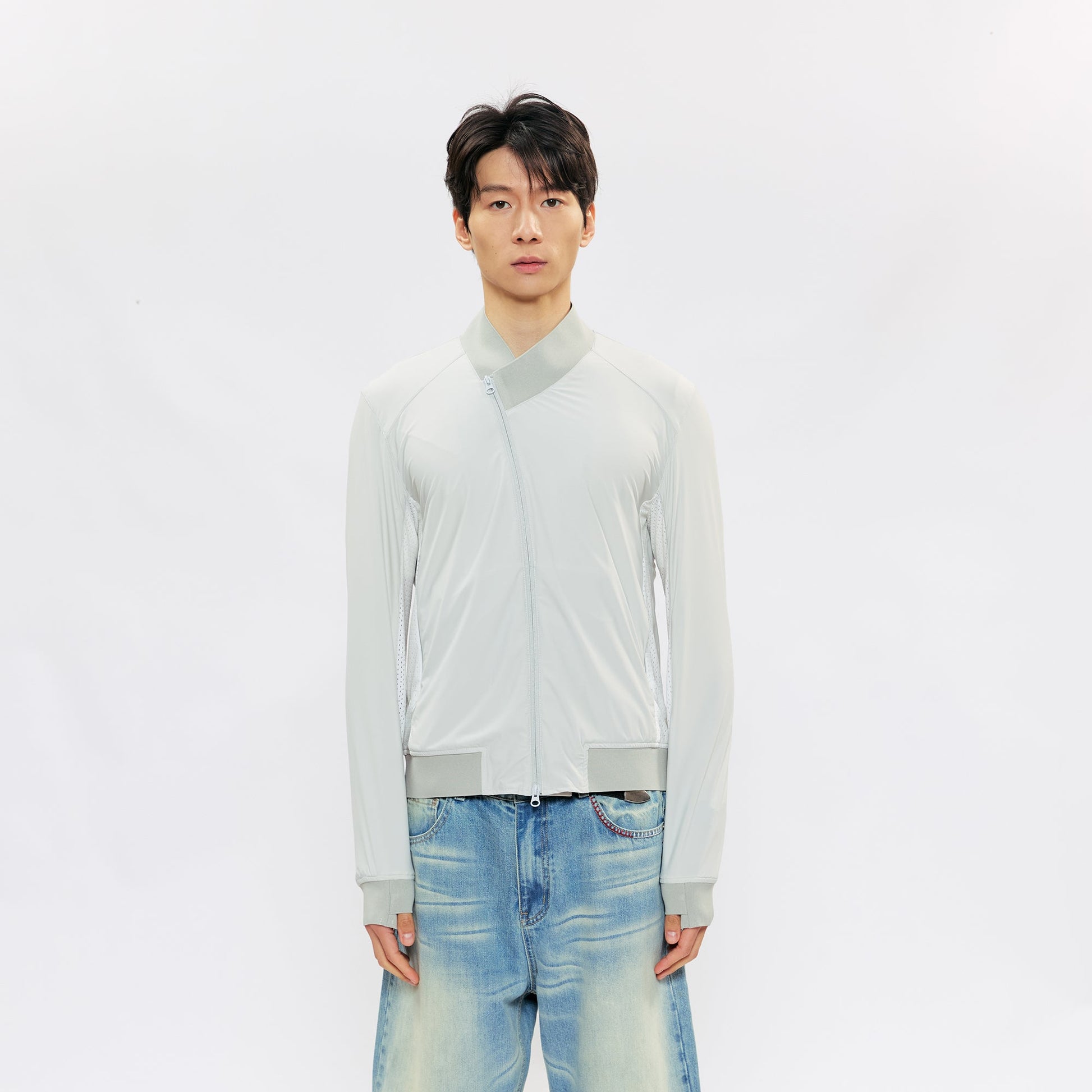 KREATE Asymmetric Zip Slim Sun Shield Jacket-Jacket-S (Preorder)-Gray-Free Shipping Leatheretro