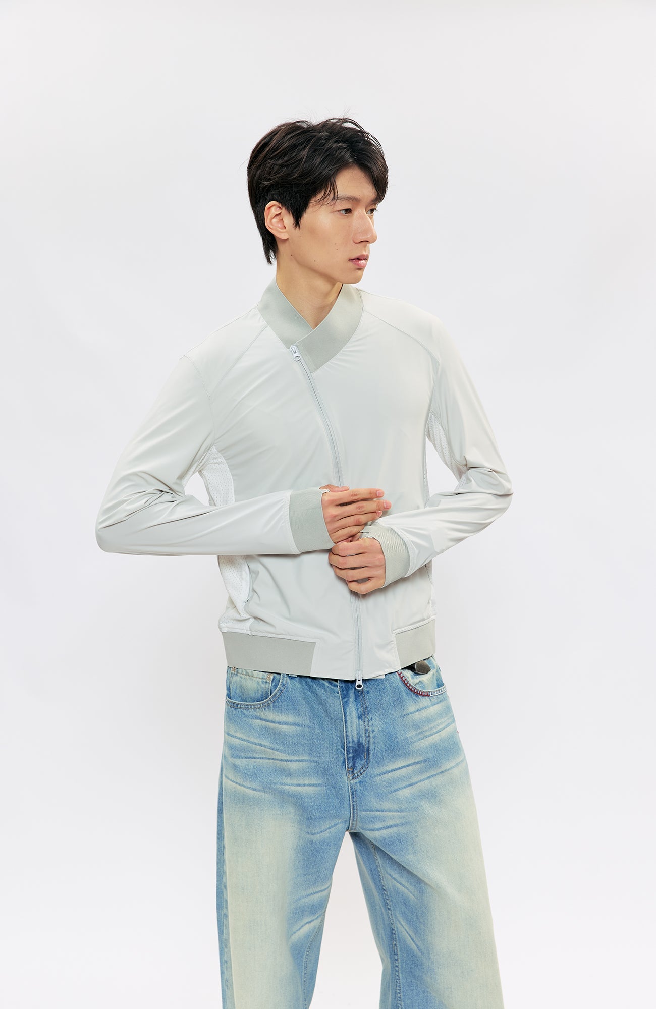 KREATE Asymmetric Zip Slim Sun Shield Jacket-Jacket-S (Preorder)-Gray-Free Shipping Leatheretro