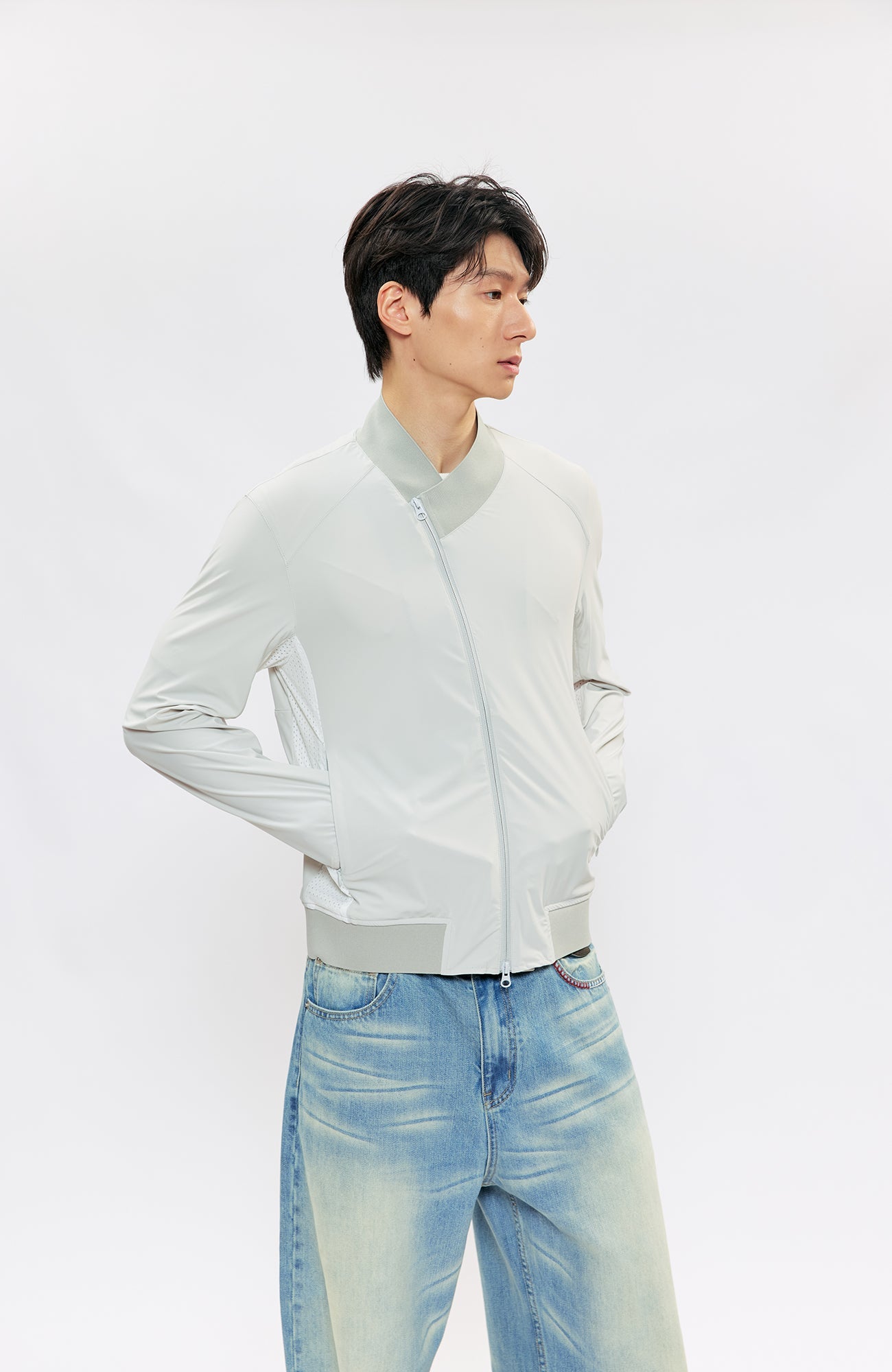 KREATE Asymmetric Zip Slim Sun Shield Jacket-Jacket-S (Preorder)-Gray-Free Shipping Leatheretro