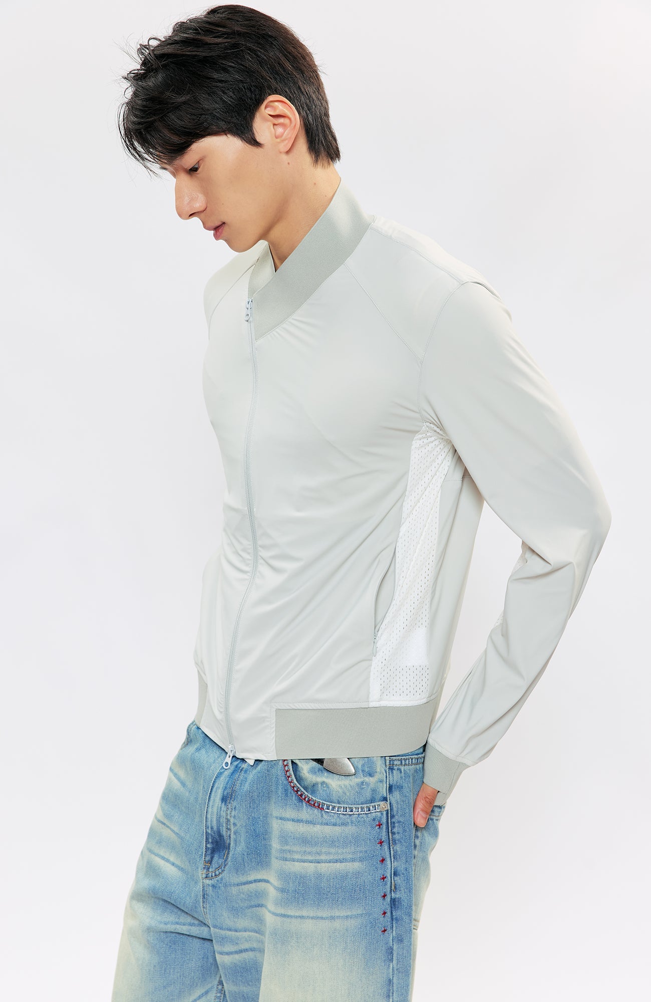 KREATE Asymmetric Zip Slim Sun Shield Jacket-Jacket-S (Preorder)-Gray-Free Shipping Leatheretro