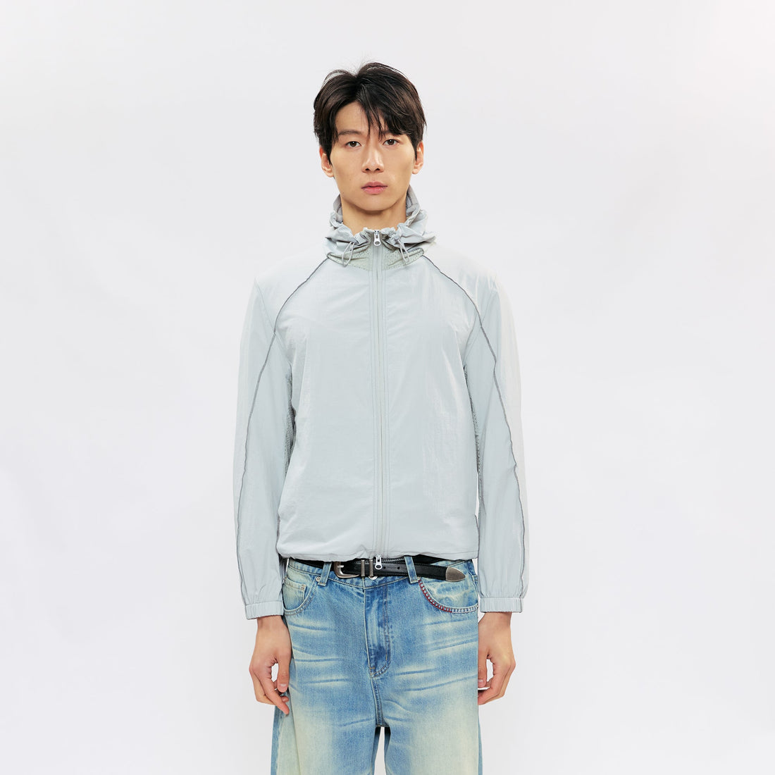KREATE Contrast-Seam Sun Shield Jacket-Jacket-S (Preorder)-Gray-Free Shipping Leatheretro