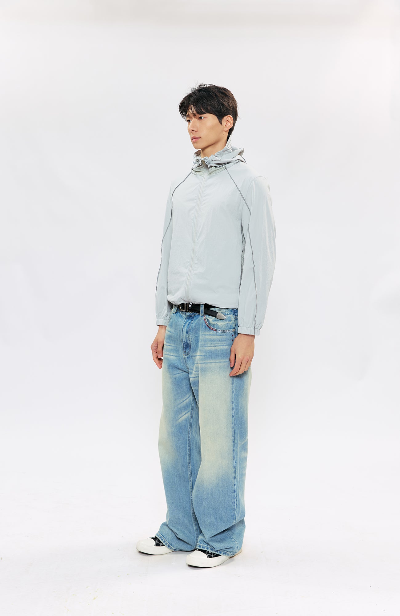 KREATE Contrast-Seam Sun Shield Jacket-Jacket-S (Preorder)-Gray-Free Shipping Leatheretro