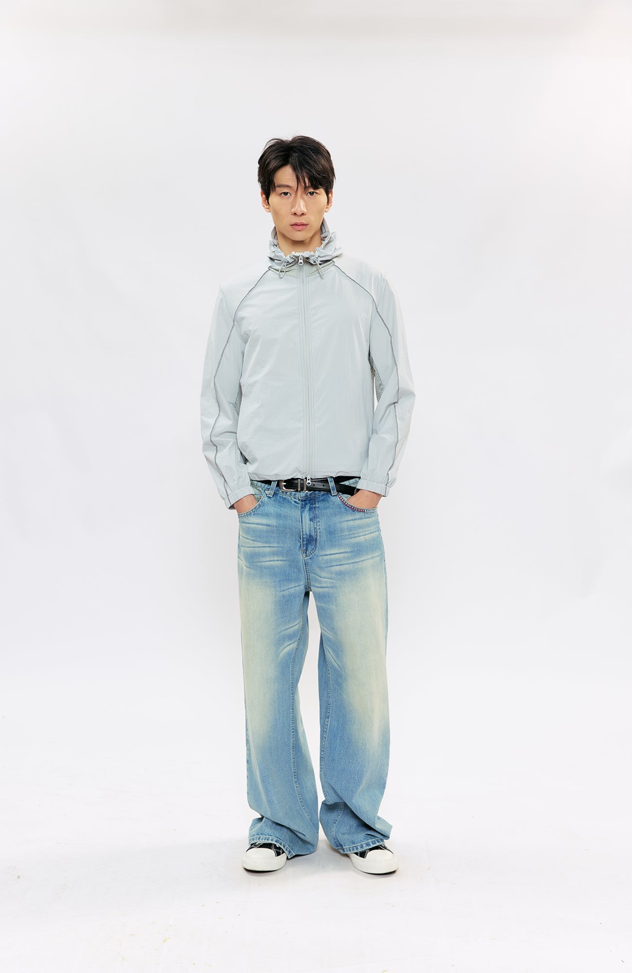 KREATE Contrast-Seam Sun Shield Jacket-Jacket-S (Preorder)-Gray-Free Shipping Leatheretro