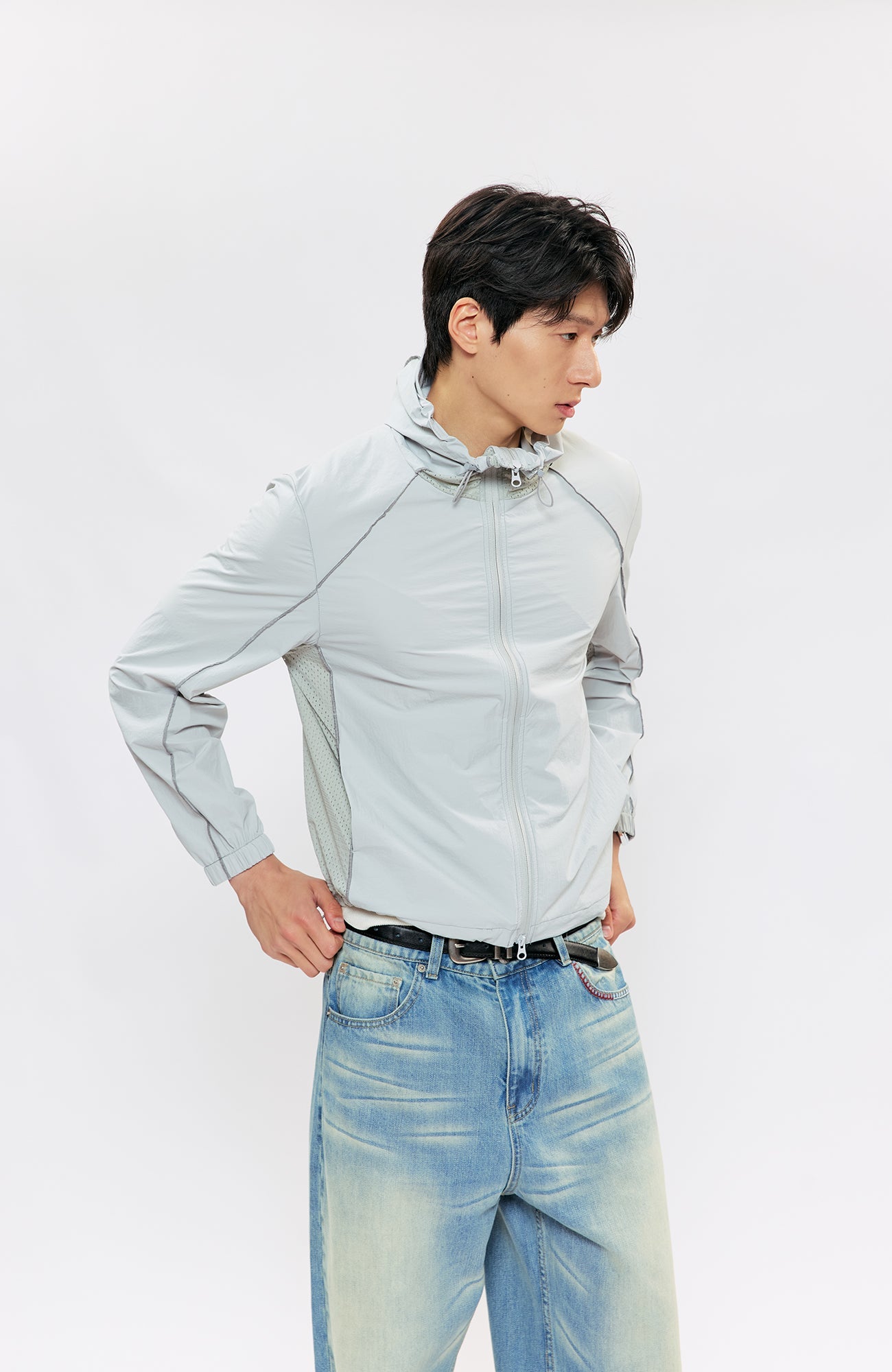 KREATE Contrast-Seam Sun Shield Jacket-Jacket-S (Preorder)-Gray-Free Shipping Leatheretro