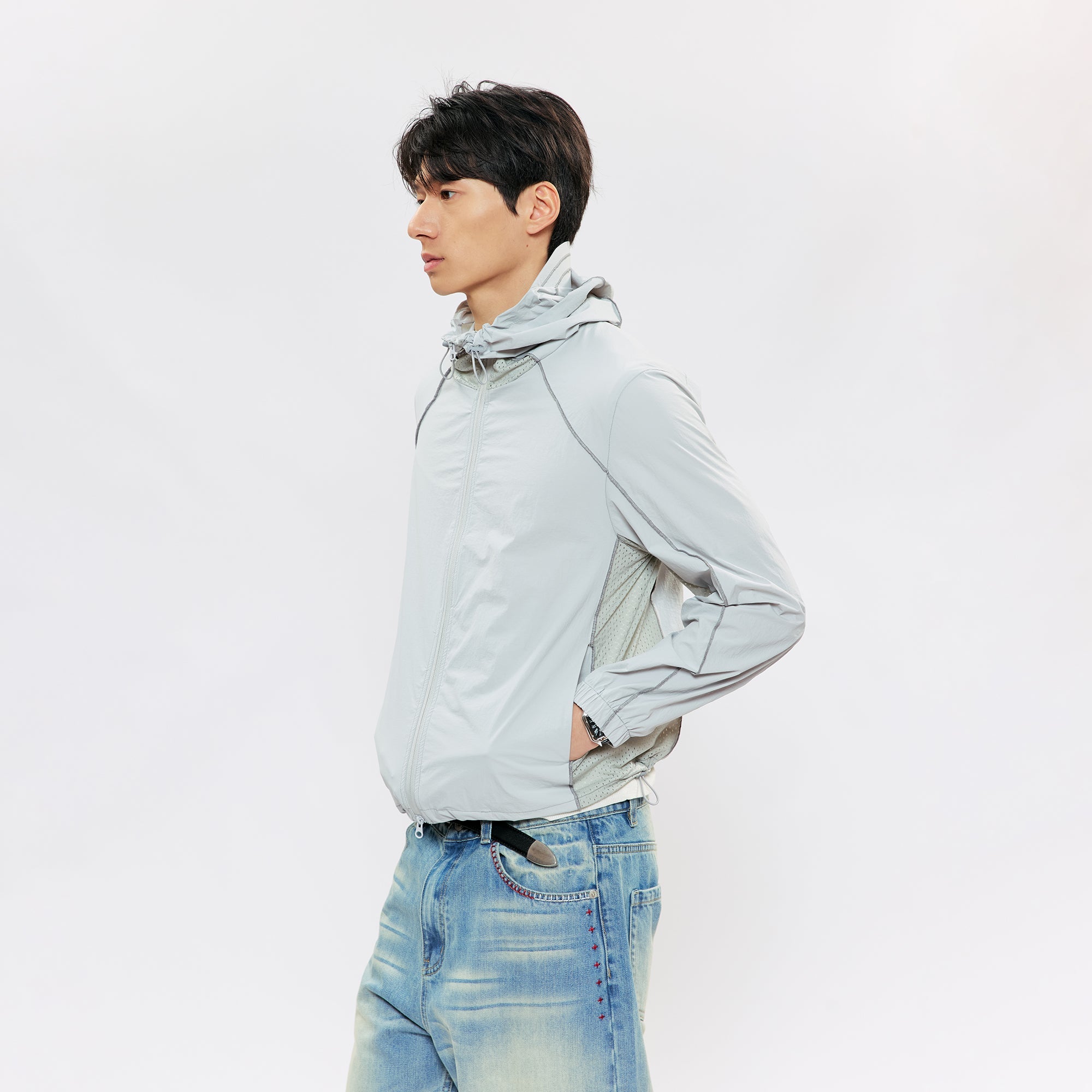 KREATE Contrast-Seam Sun Shield Jacket-Jacket-S (Preorder)-Gray-Free Shipping Leatheretro