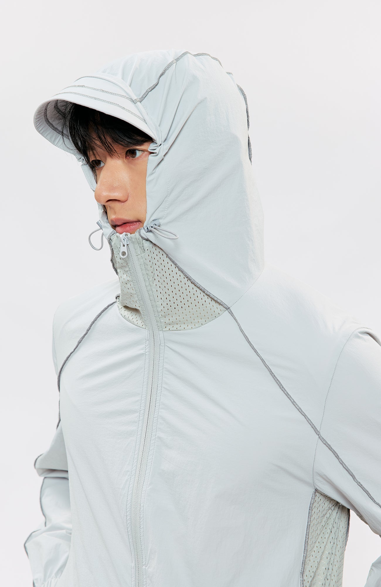 KREATE Contrast-Seam Sun Shield Jacket-Jacket-S (Preorder)-Gray-Free Shipping Leatheretro