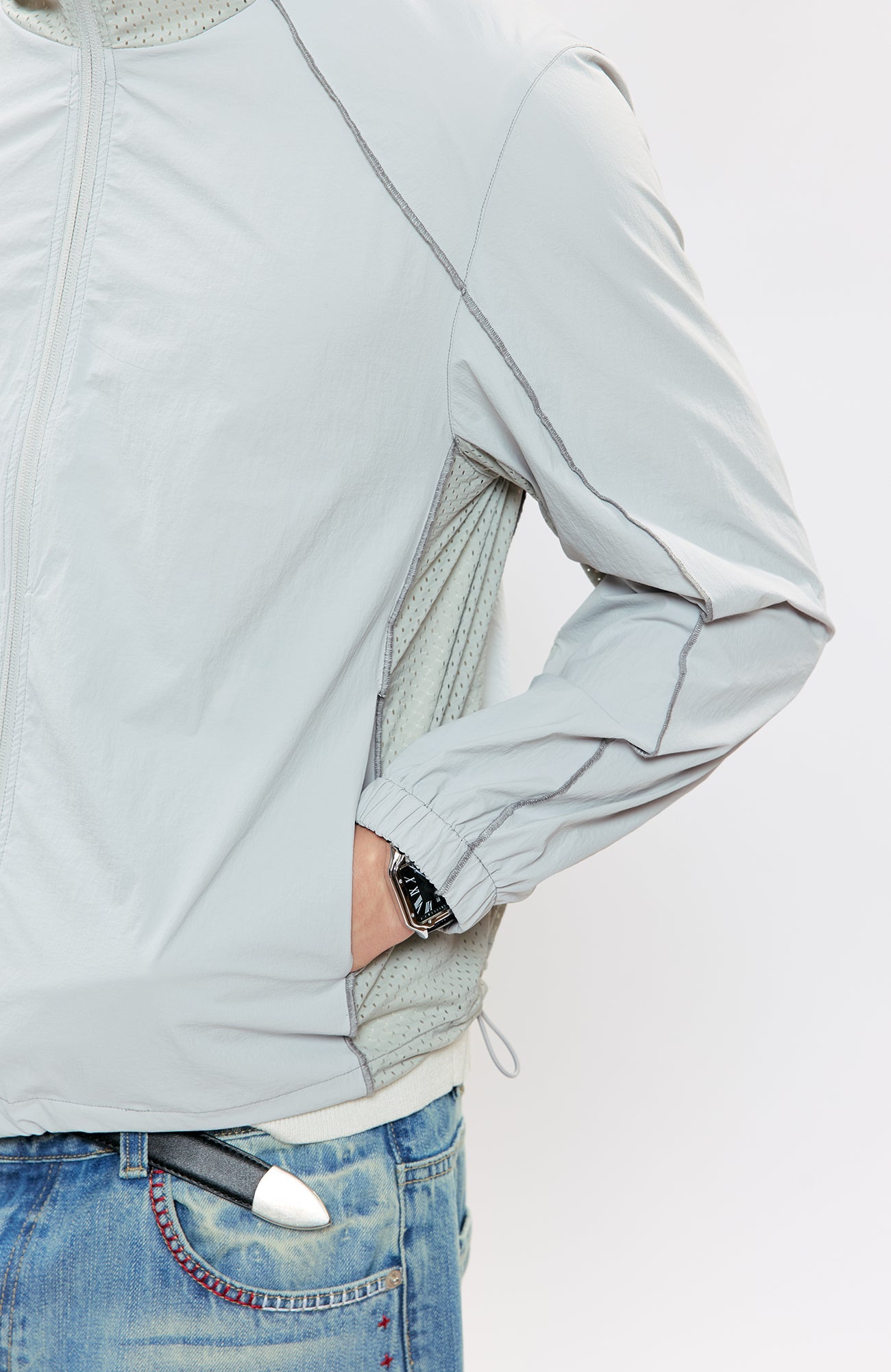 KREATE Contrast-Seam Sun Shield Jacket-Jacket-S (Preorder)-Gray-Free Shipping Leatheretro