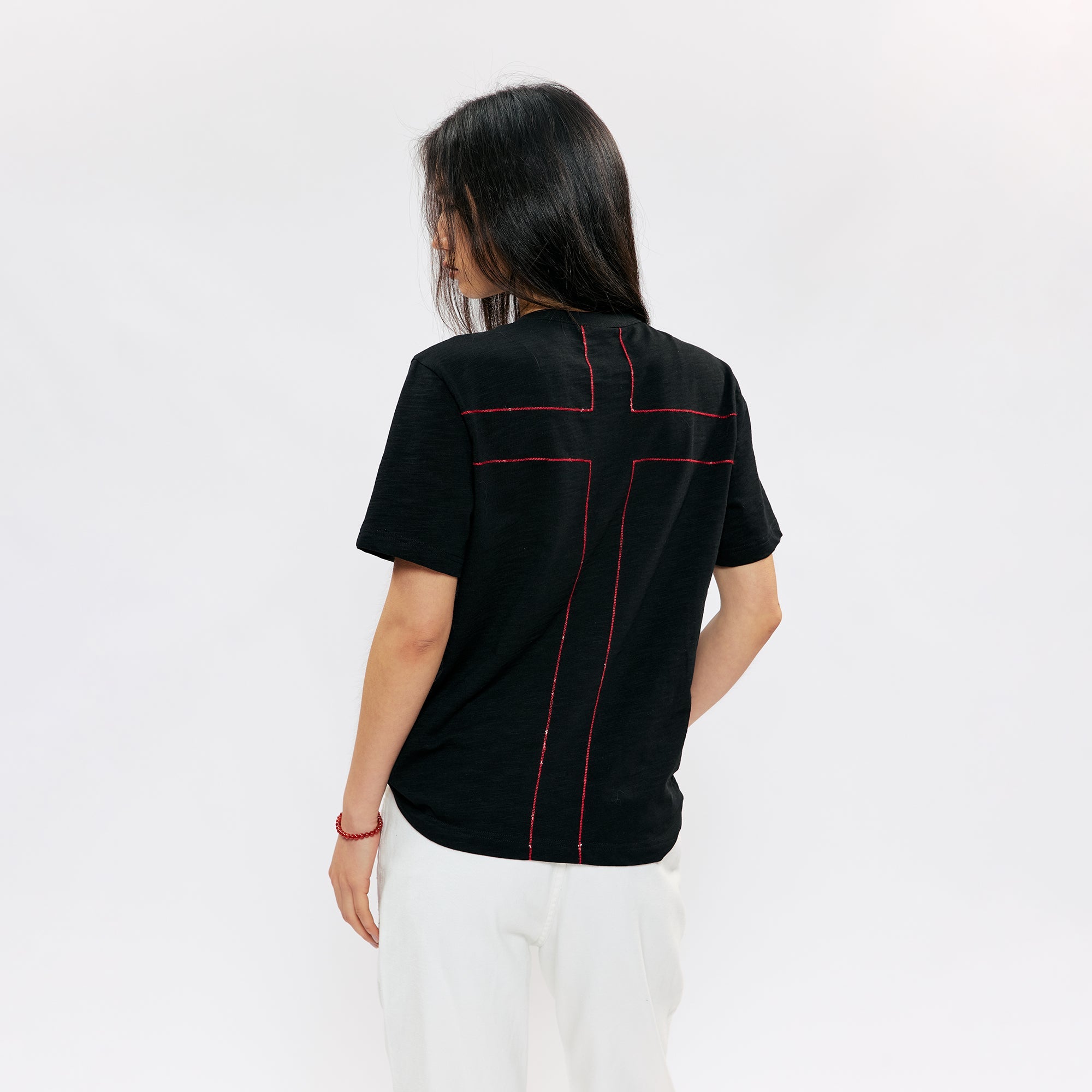 KREATE Cross-Stitch Henley T-Shirt-T Shirt-S (Preorder)-Dark Gray-Free Shipping Leatheretro