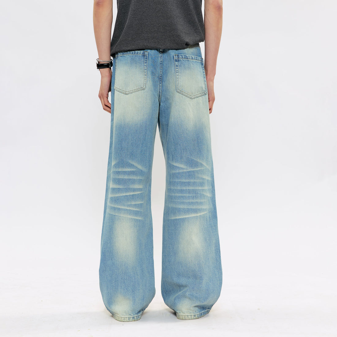 KREATE KREATE Cross-Stitch Wide-Leg Washed Jeans-Jeans-S (Preorder)-Free Shipping Leatheretro