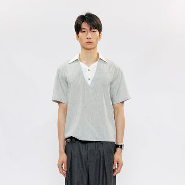 KREATE Layered V-Neck Collared T-Shirt-T Shirt-S (Preorder)-Free Shipping Leatheretro