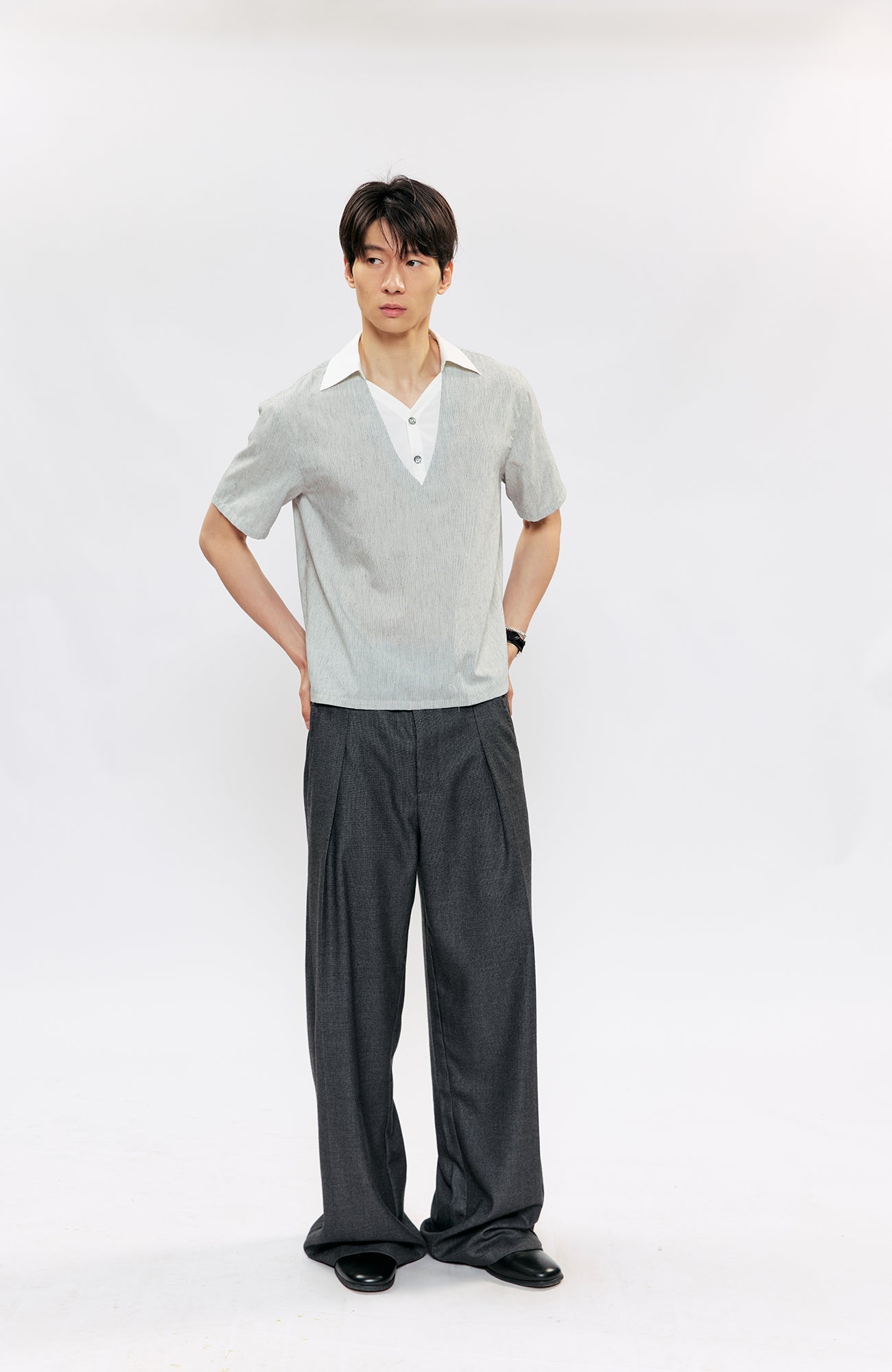KREATE Layered V-Neck Collared T-Shirt-T Shirt-S (Preorder)-Free Shipping Leatheretro