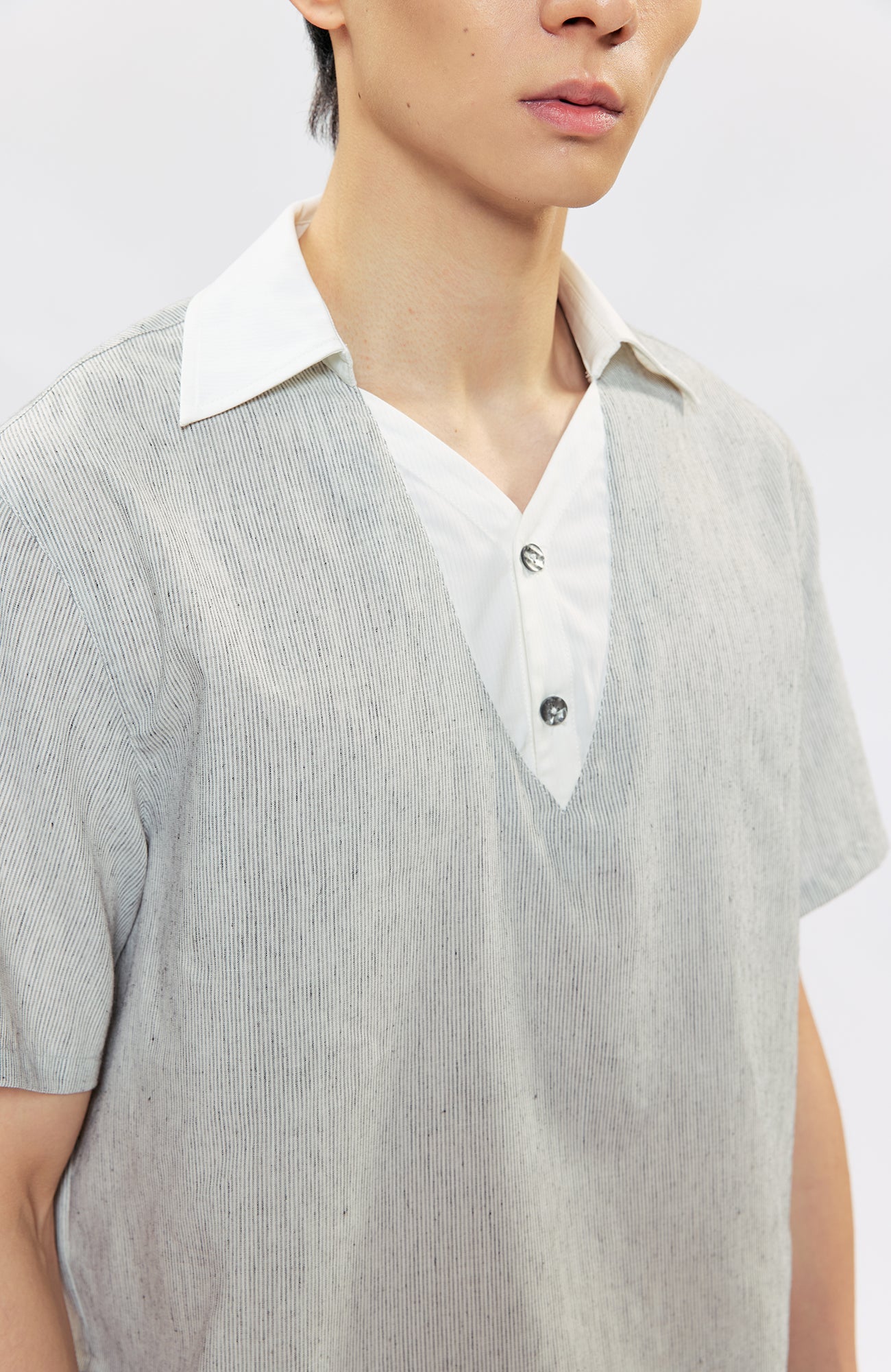 KREATE Layered V-Neck Collared T-Shirt-T Shirt-S (Preorder)-Free Shipping Leatheretro