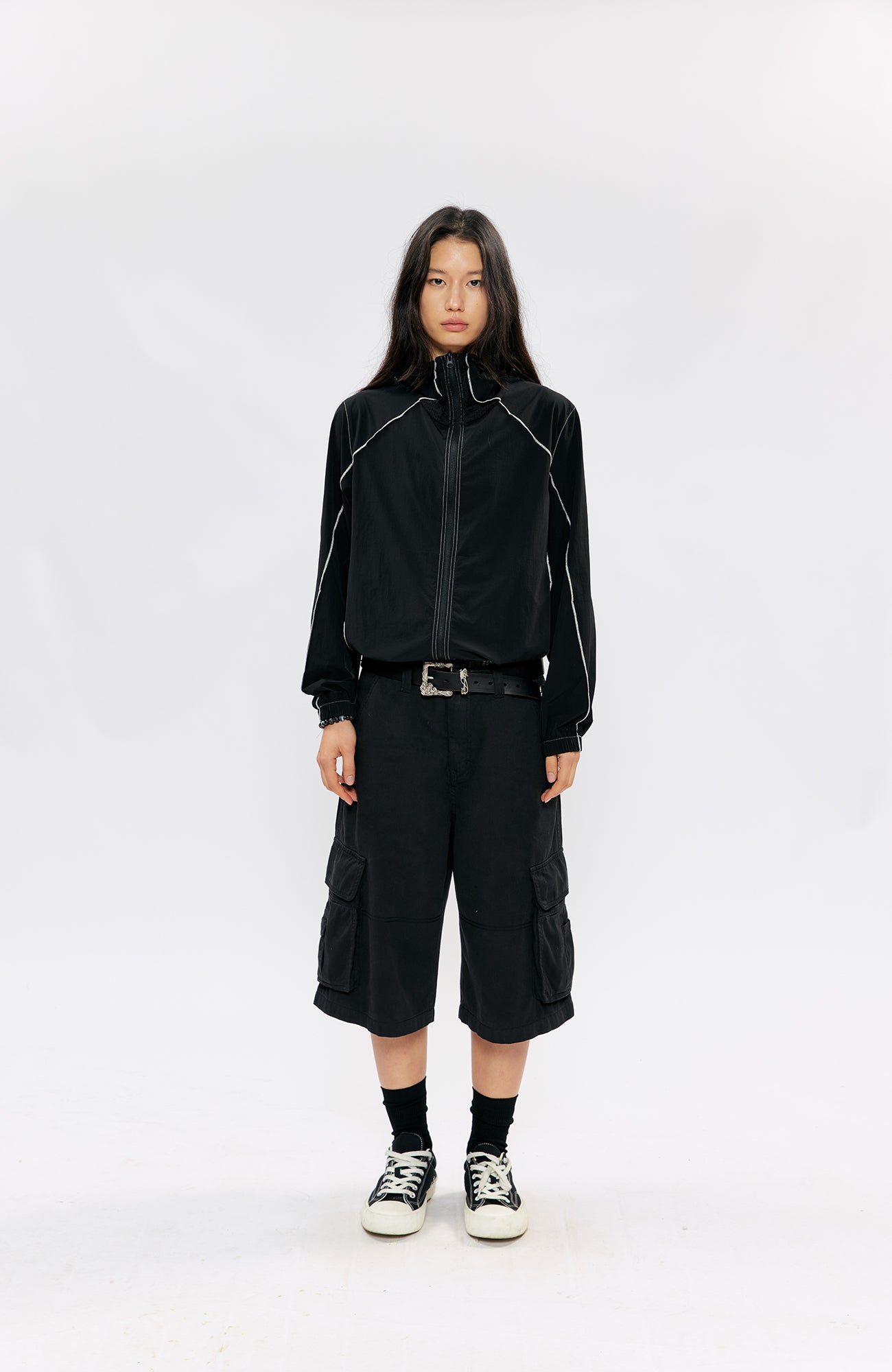 KREATE Contrast-Seam Sun Shield Jacket-Jacket-S (Preorder)-Gray-Free Shipping Leatheretro