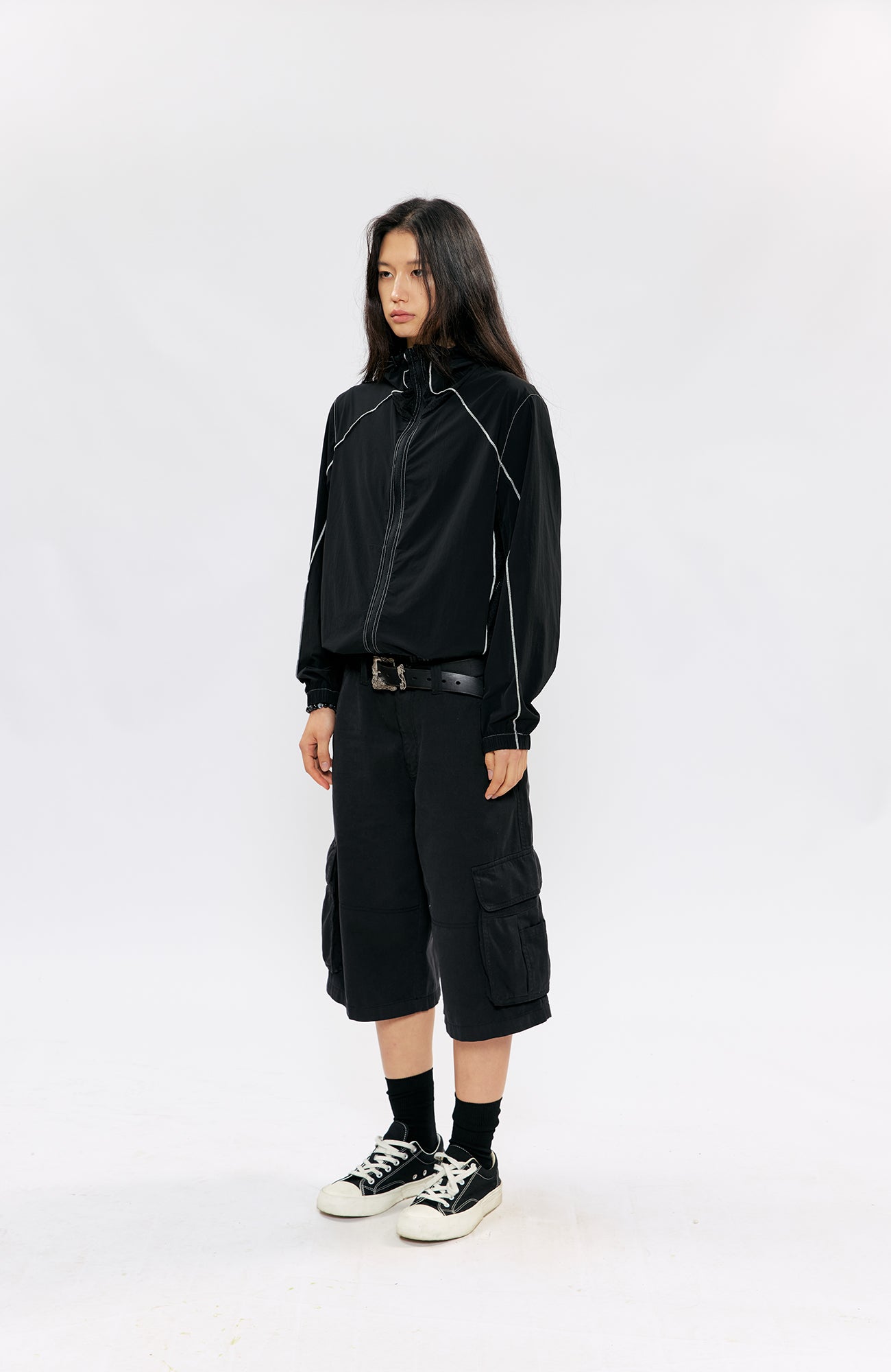 KREATE Contrast-Seam Sun Shield Jacket-Jacket-S (Preorder)-Gray-Free Shipping Leatheretro