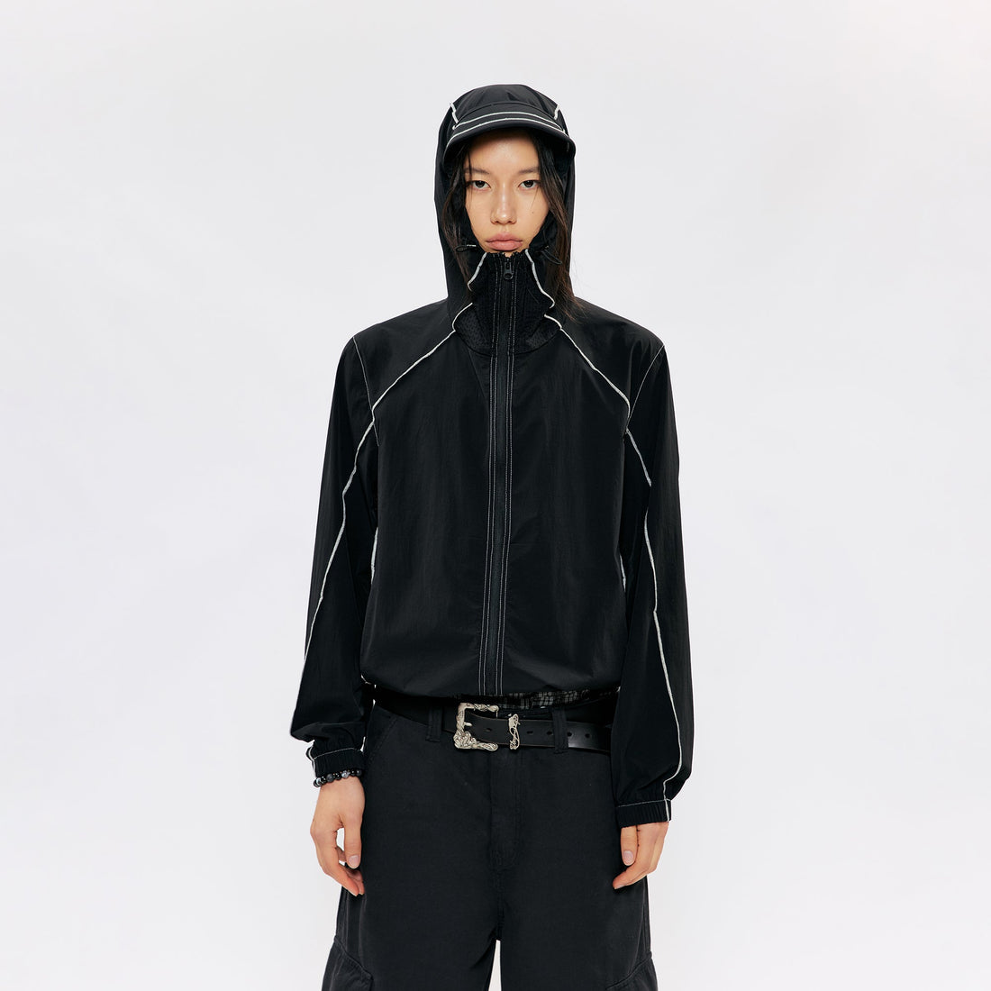 KREATE Contrast-Seam Sun Shield Jacket-Jacket-S (Preorder)-Gray-Free Shipping Leatheretro