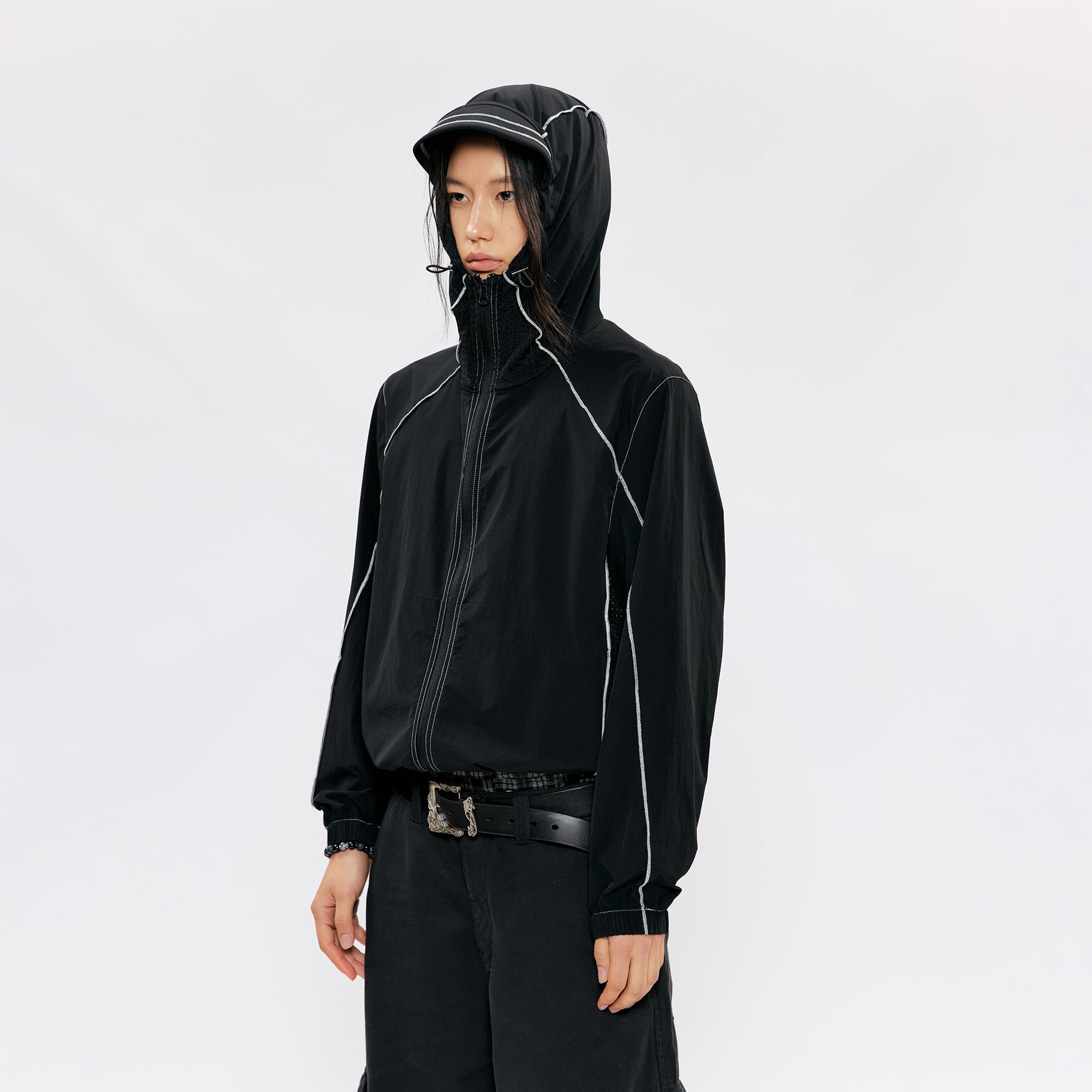 KREATE Contrast-Seam Sun Shield Jacket-Jacket-S (Preorder)-Gray-Free Shipping Leatheretro