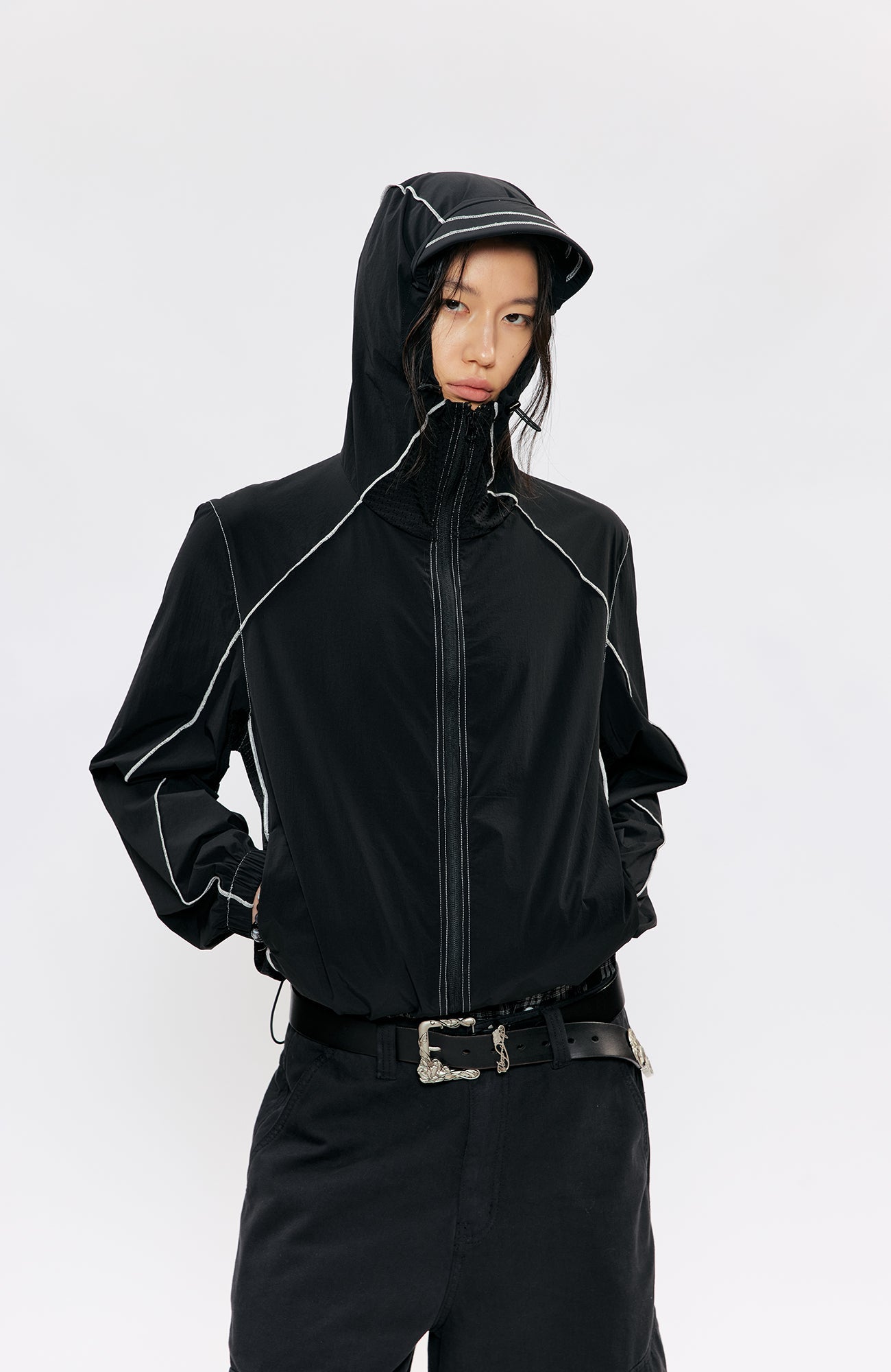 KREATE Contrast-Seam Sun Shield Jacket-Jacket-S (Preorder)-Gray-Free Shipping Leatheretro
