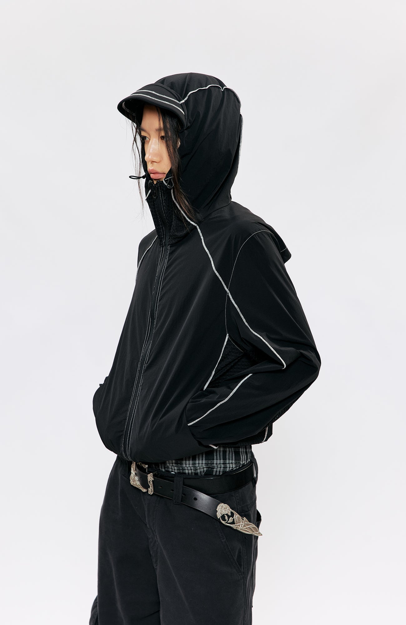 KREATE Contrast-Seam Sun Shield Jacket-Jacket-S (Preorder)-Gray-Free Shipping Leatheretro