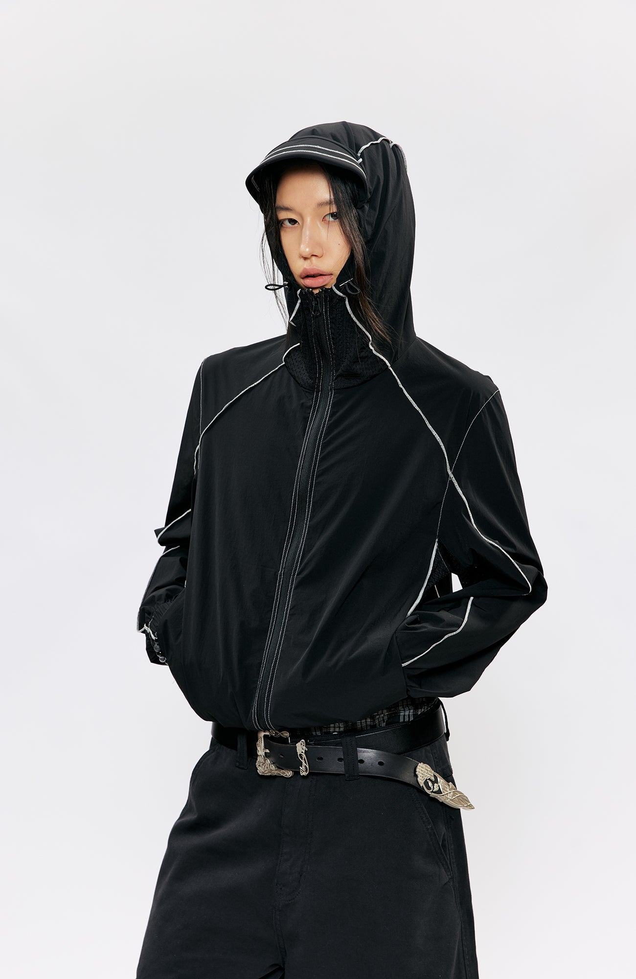 KREATE Contrast-Seam Sun Shield Jacket-Jacket-S (Preorder)-Gray-Free Shipping Leatheretro