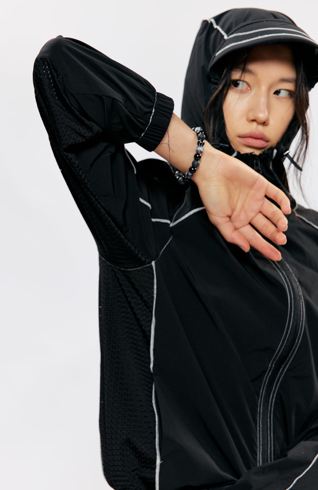 KREATE Contrast-Seam Sun Shield Jacket-Jacket-S (Preorder)-Gray-Free Shipping Leatheretro