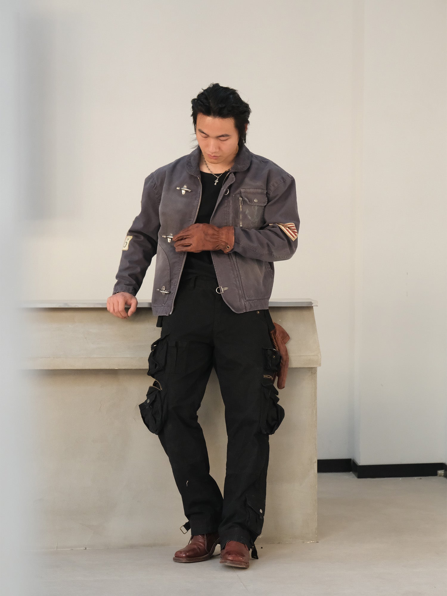 NEIGBORL Distressed Flight-Buckle Workwear Jacket-Jacket-S-Blue-Free Shipping Leatheretro