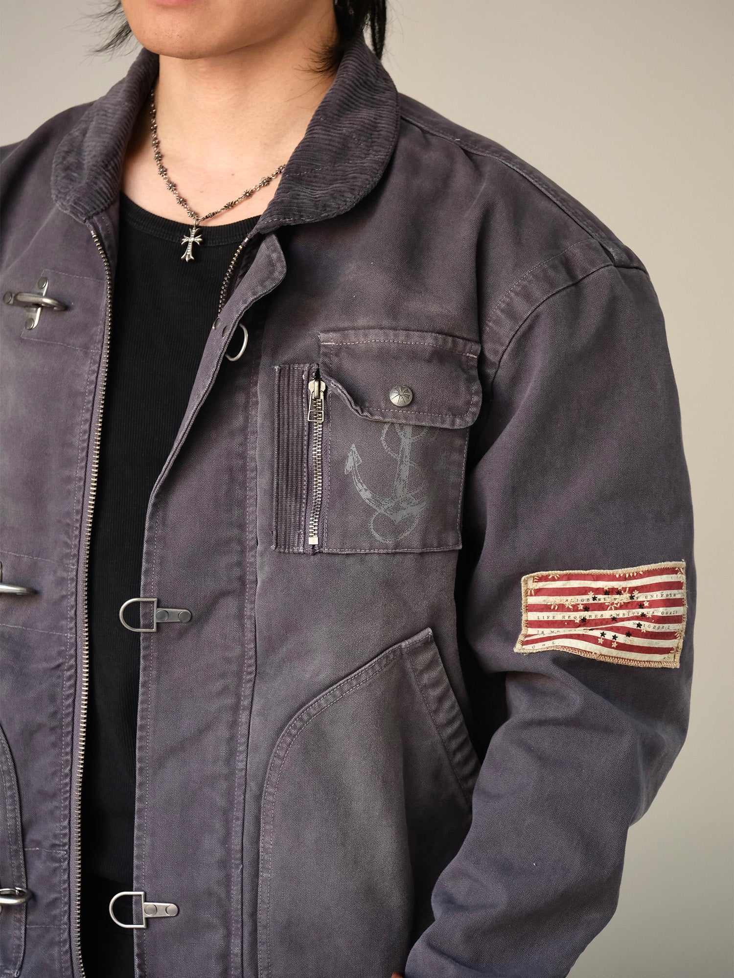NEIGBORL Distressed Flight-Buckle Workwear Jacket-Jacket-S-Blue-Free Shipping Leatheretro