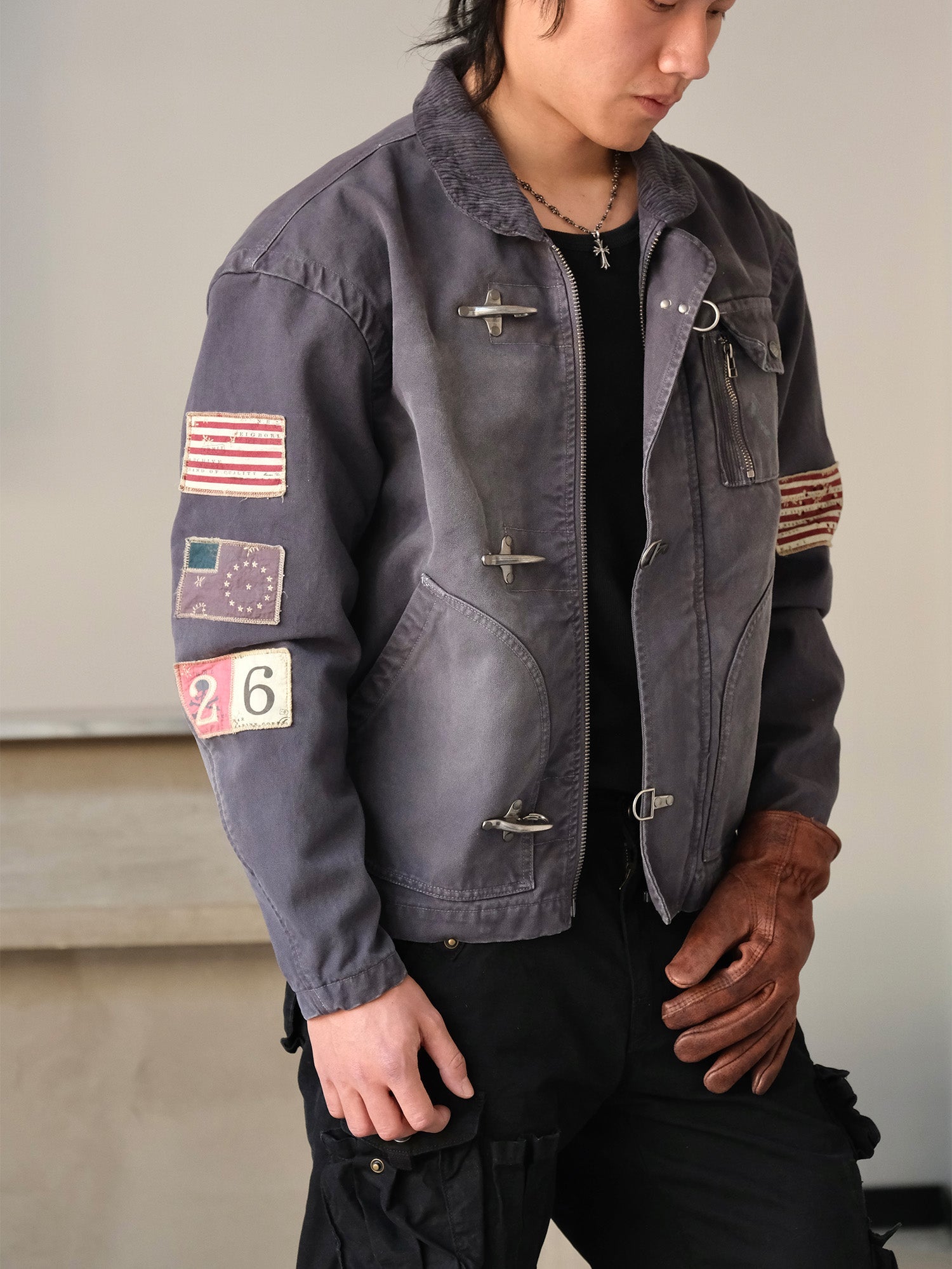 NEIGBORL Distressed Flight-Buckle Workwear Jacket-Jacket-S-Blue-Free Shipping Leatheretro