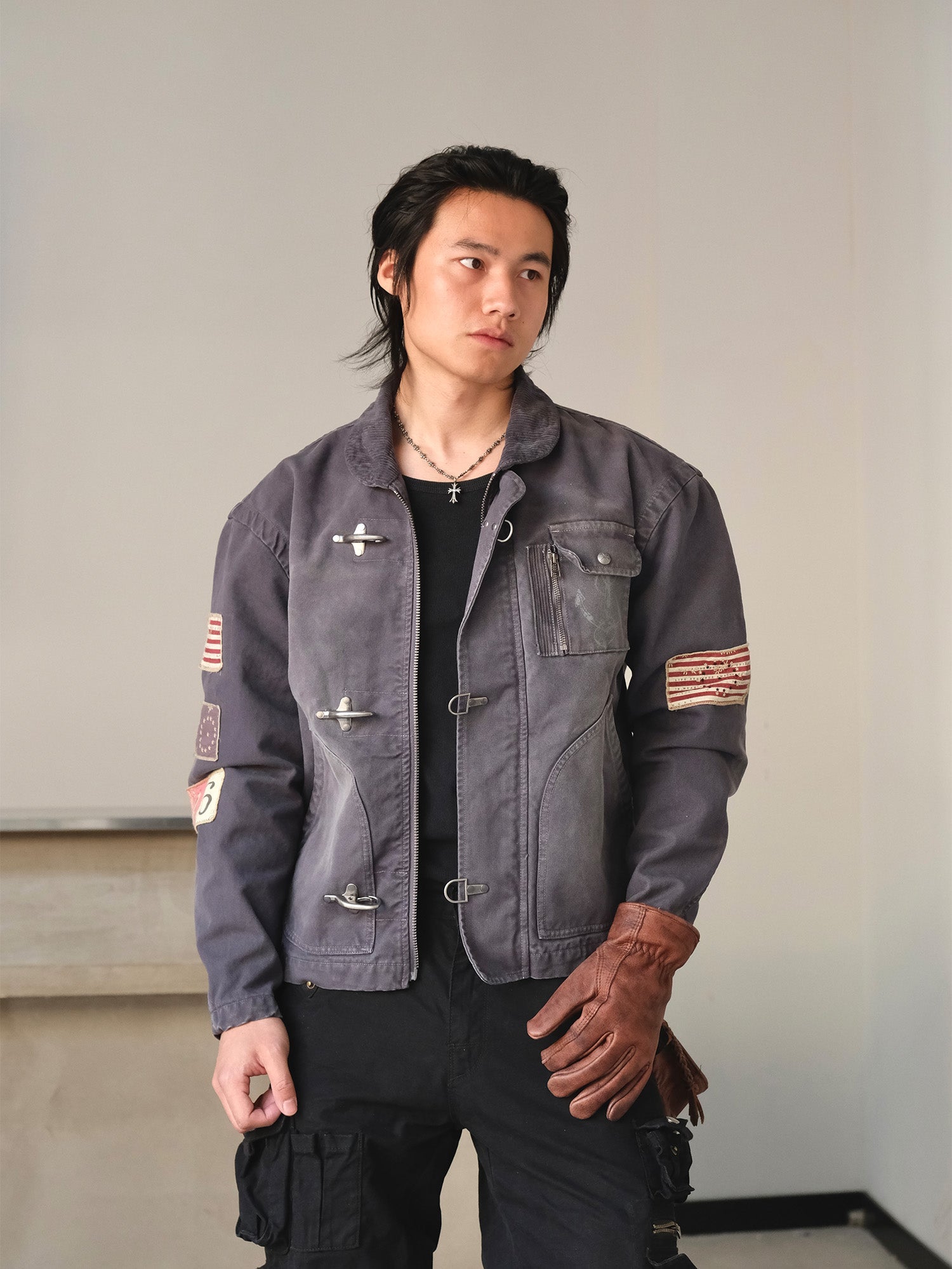 NEIGBORL Distressed Flight-Buckle Workwear Jacket-Jacket-S-Blue-Free Shipping Leatheretro