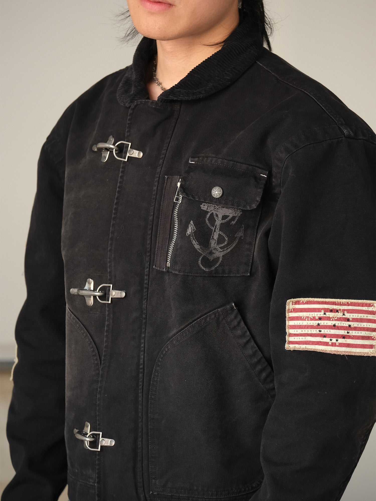 NEIGBORL Distressed Flight-Buckle Workwear Jacket-Jacket-S-Blue-Free Shipping Leatheretro