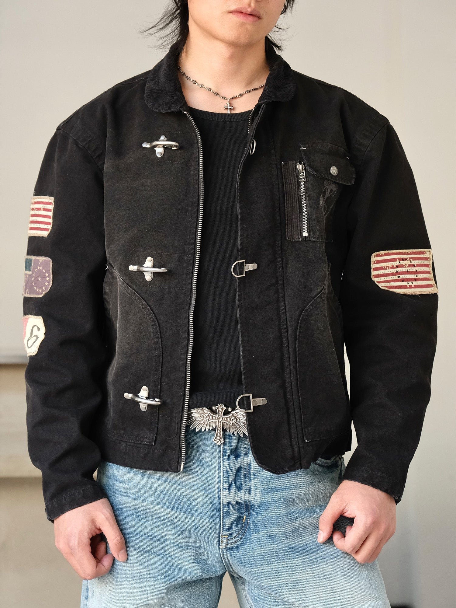 NEIGBORL Distressed Flight-Buckle Workwear Jacket-Jacket-S-Blue-Free Shipping Leatheretro