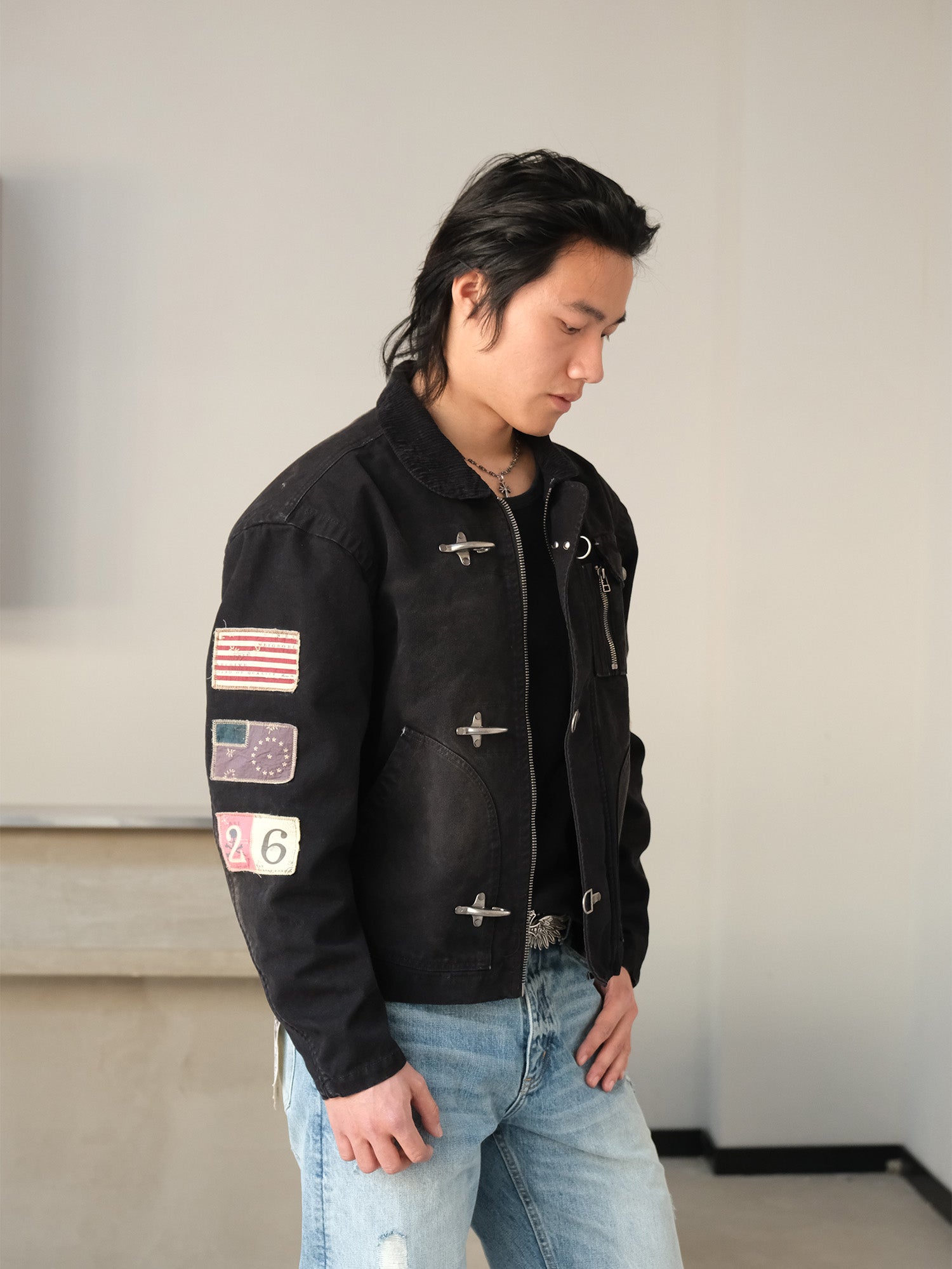 NEIGBORL Distressed Flight-Buckle Workwear Jacket-Jacket-S-Blue-Free Shipping Leatheretro