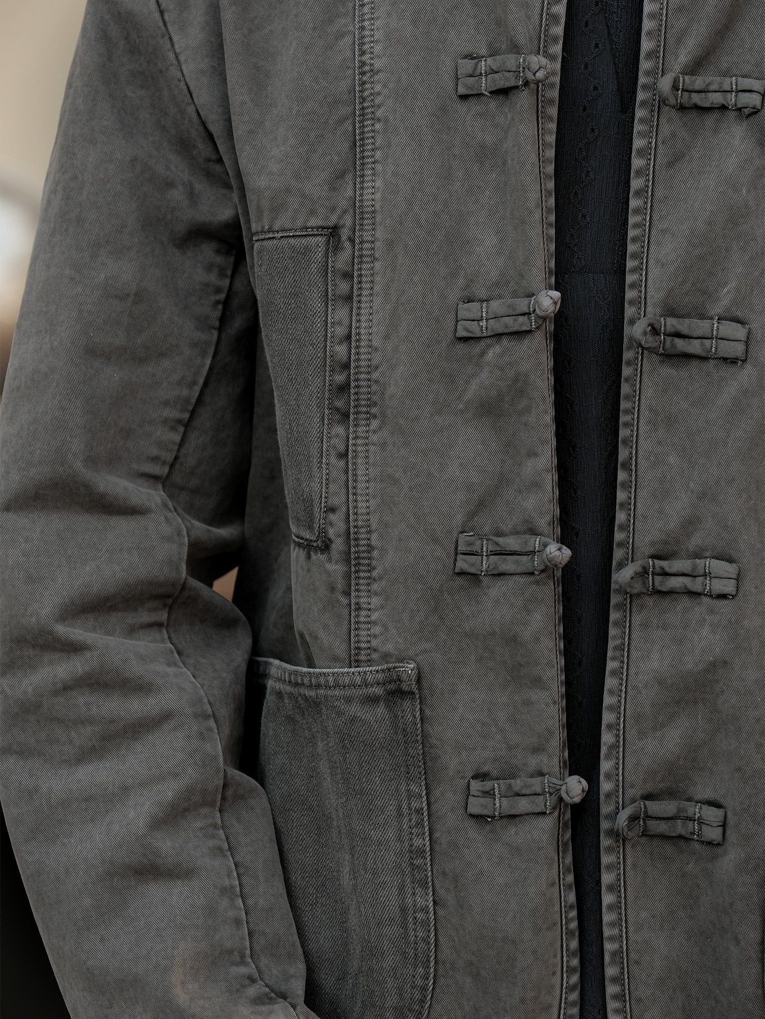NEIGBORL Washed Frog-Closure Stand-Collar Jacket-Jacket-M-Dark Gray-Free Shipping Leatheretro