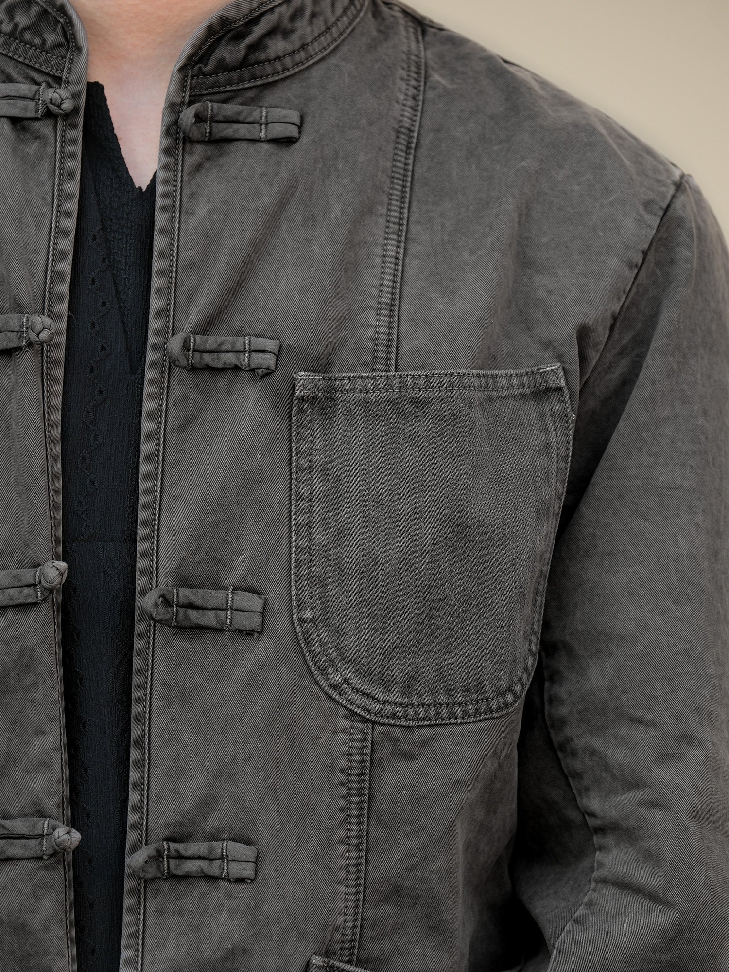 NEIGBORL Washed Frog-Closure Stand-Collar Jacket-Jacket-M-Dark Gray-Free Shipping Leatheretro