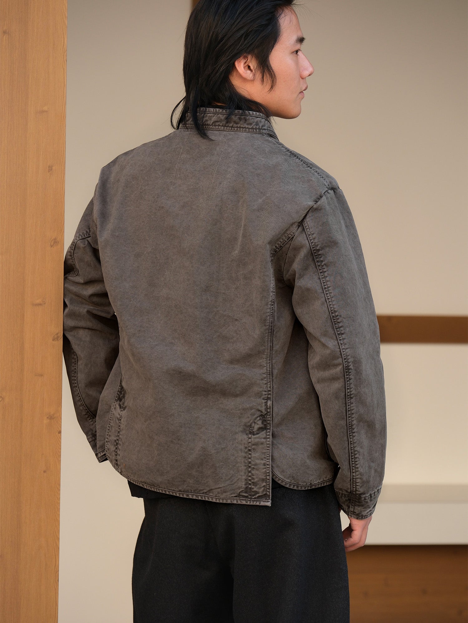 NEIGBORL Washed Frog-Closure Stand-Collar Jacket-Jacket-M-Dark Gray-Free Shipping Leatheretro