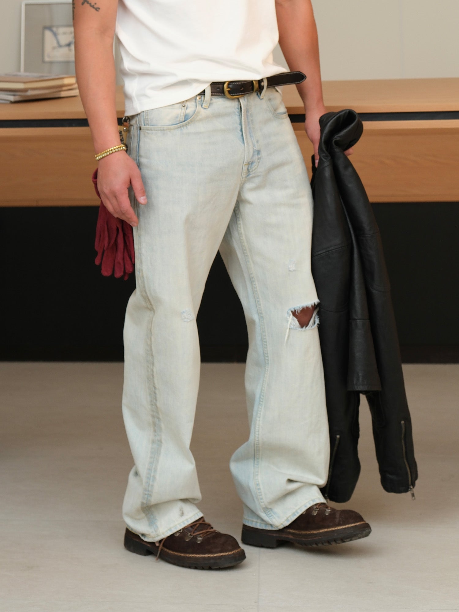 NEIGBORL Retro Washed Distressed Straight-Leg Jeans-Pants-S-Free Shipping Leatheretro