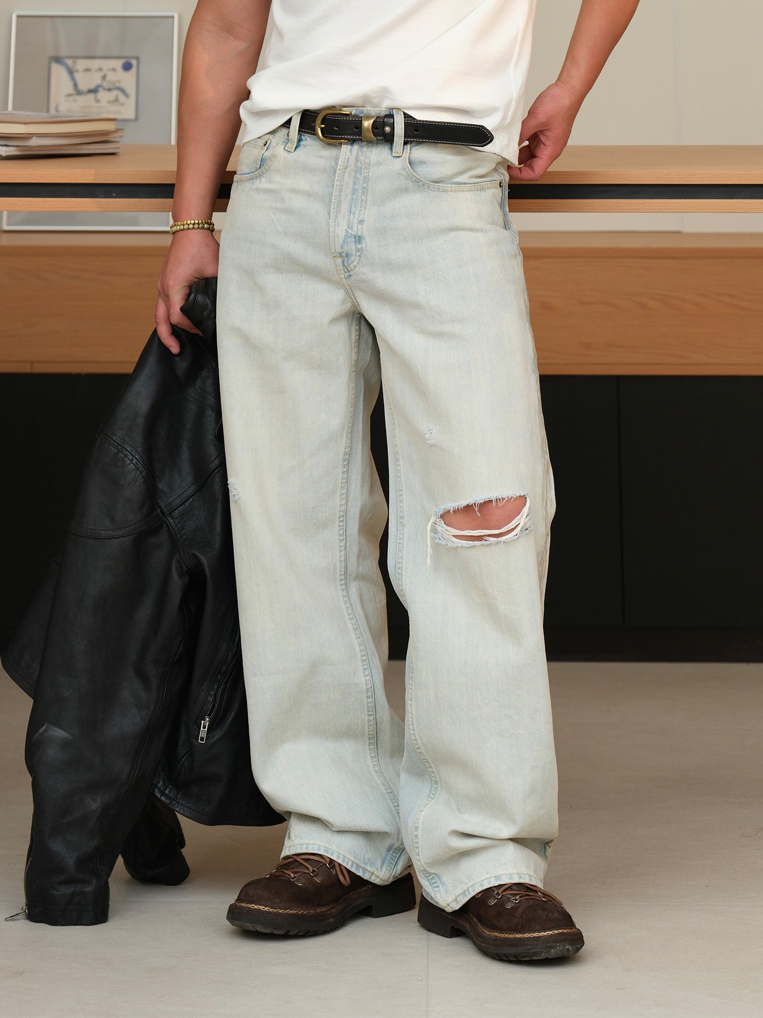 NEIGBORL Retro Washed Distressed Straight-Leg Jeans-Pants-S-Free Shipping Leatheretro