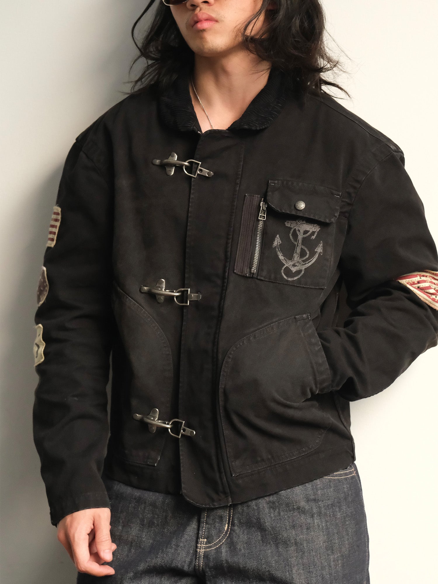 NEIGBORL Distressed Flight-Buckle Workwear Jacket-Jacket-S-Blue-Free Shipping Leatheretro