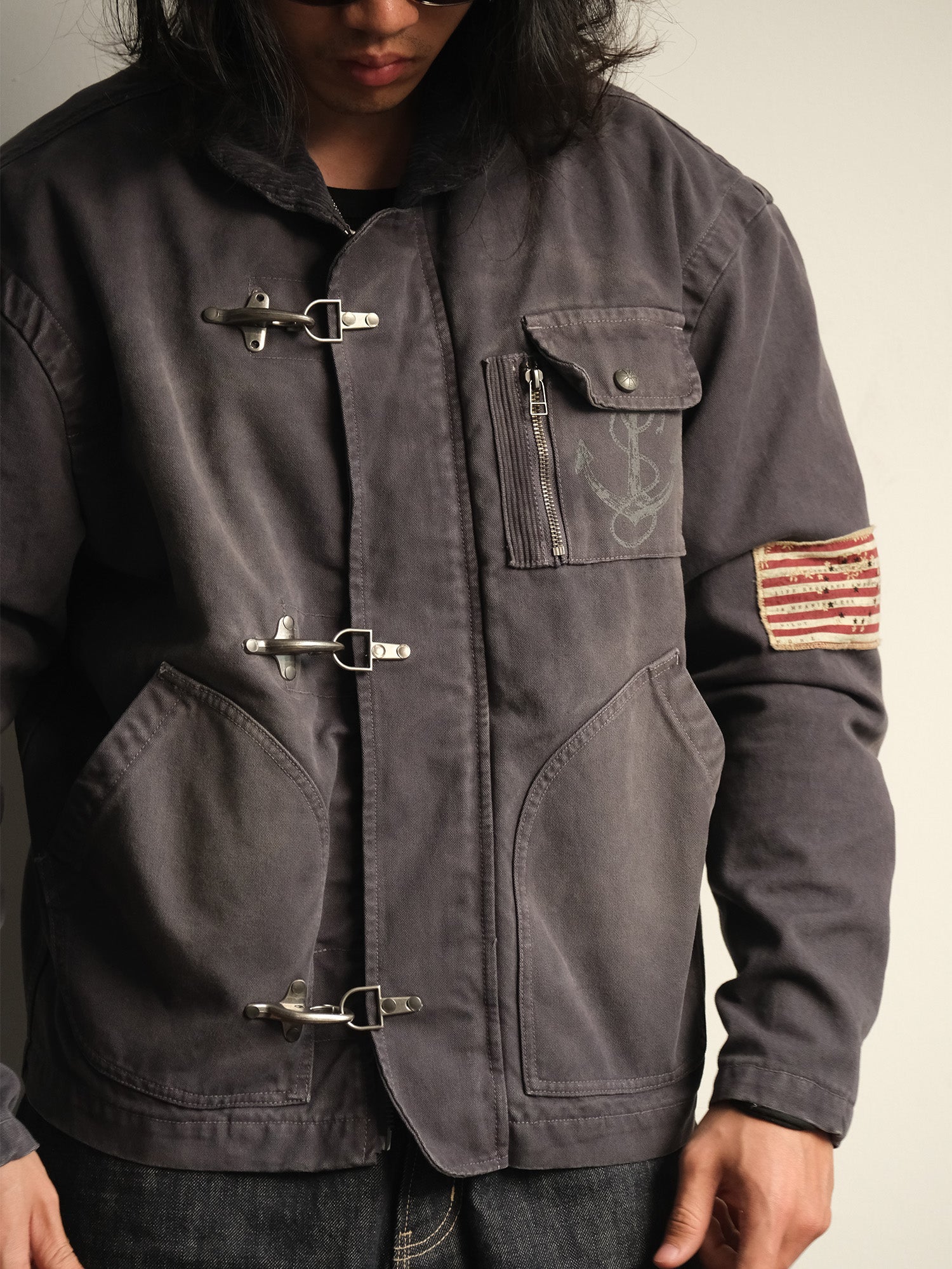 NEIGBORL Distressed Flight-Buckle Workwear Jacket-Jacket-S-Blue-Free Shipping Leatheretro
