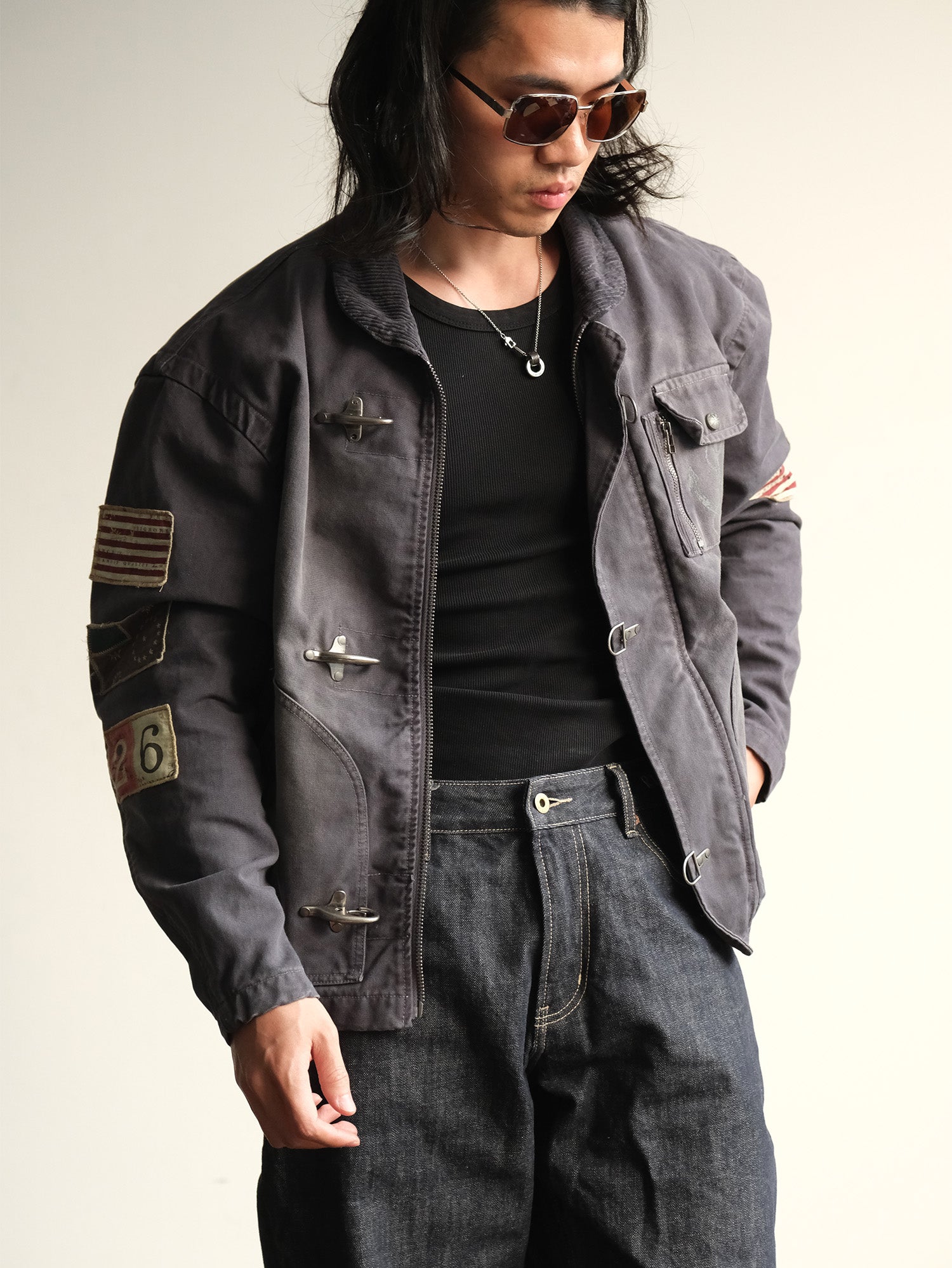 NEIGBORL Distressed Flight-Buckle Workwear Jacket-Jacket-S-Blue-Free Shipping Leatheretro