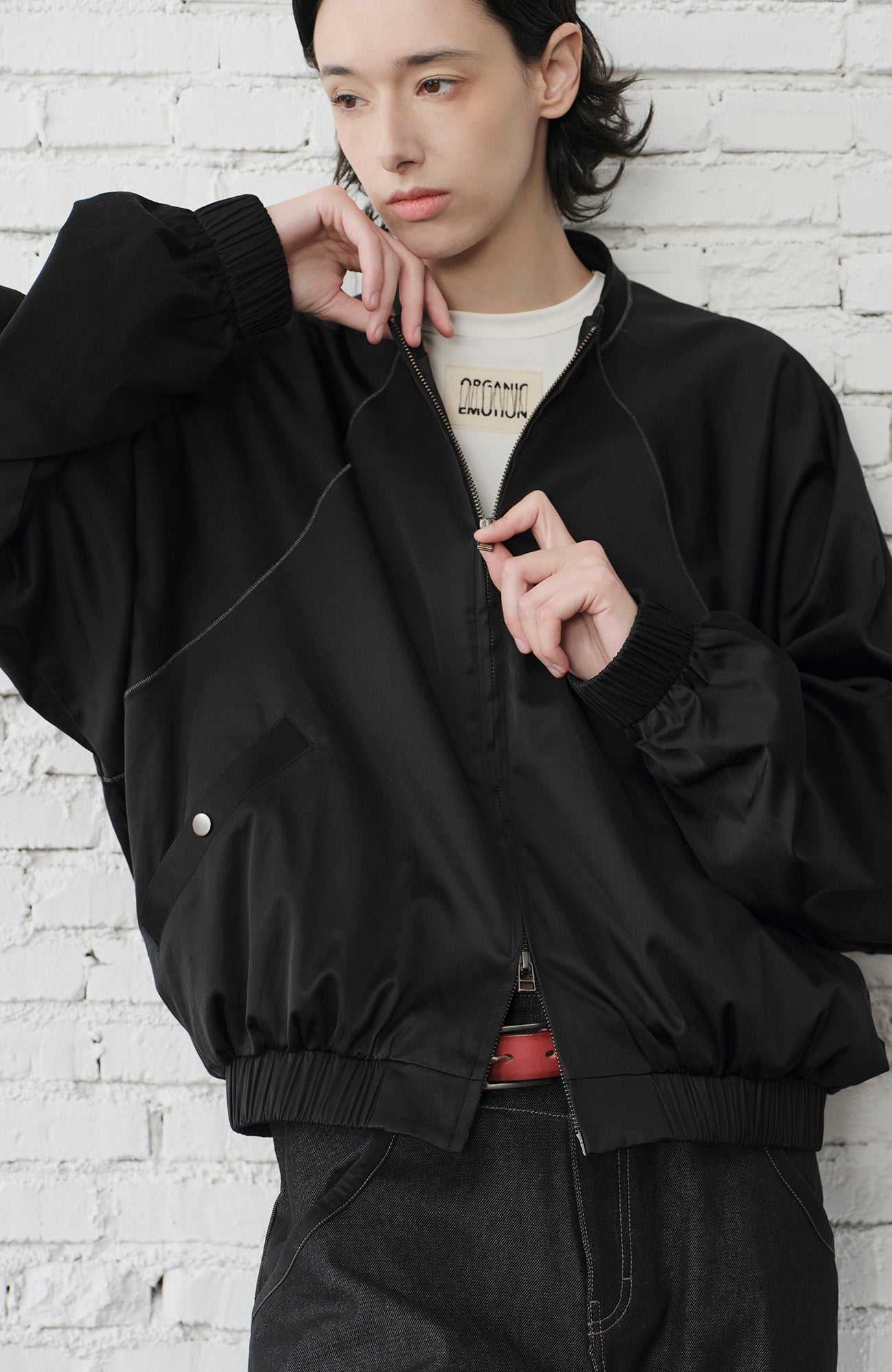 ORGANIC EMOTION Raglan-Sleeve Satin Zip Jacket-Jacket-S-Blue-Free Shipping Leatheretro