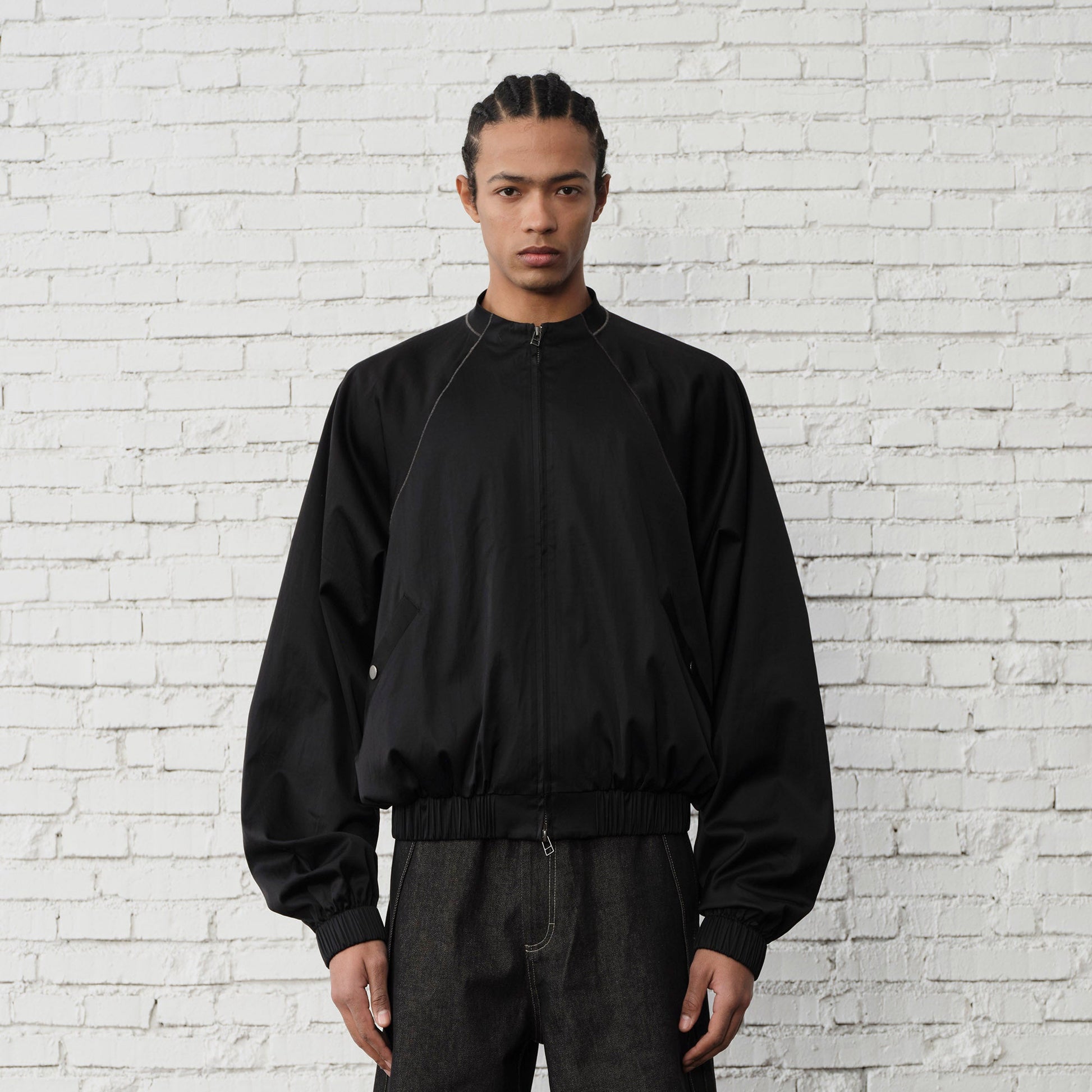 ORGANIC EMOTION Raglan-Sleeve Satin Zip Jacket-Jacket-S-Black-Free Shipping Leatheretro