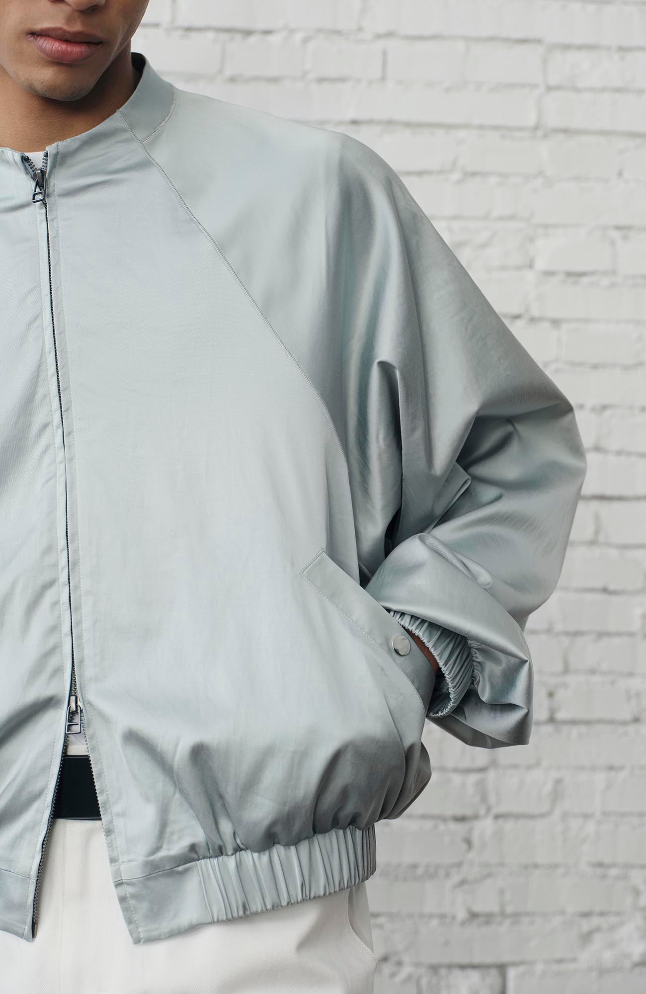 ORGANIC EMOTION Raglan-Sleeve Satin Zip Jacket-Jacket-S-Blue-Free Shipping Leatheretro