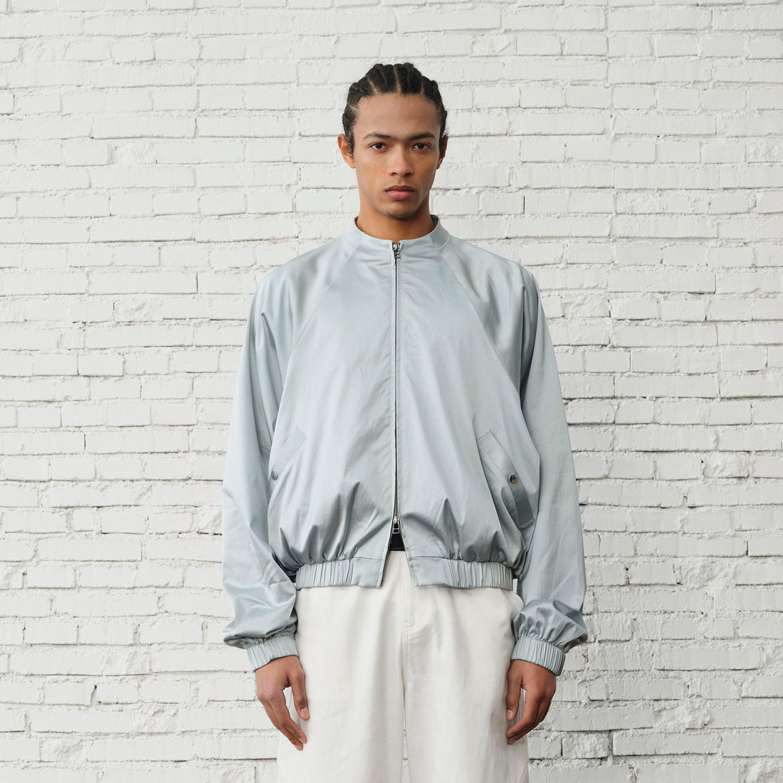 ORGANIC EMOTION Raglan-Sleeve Satin Zip Jacket-Jacket-S-Blue-Free Shipping Leatheretro