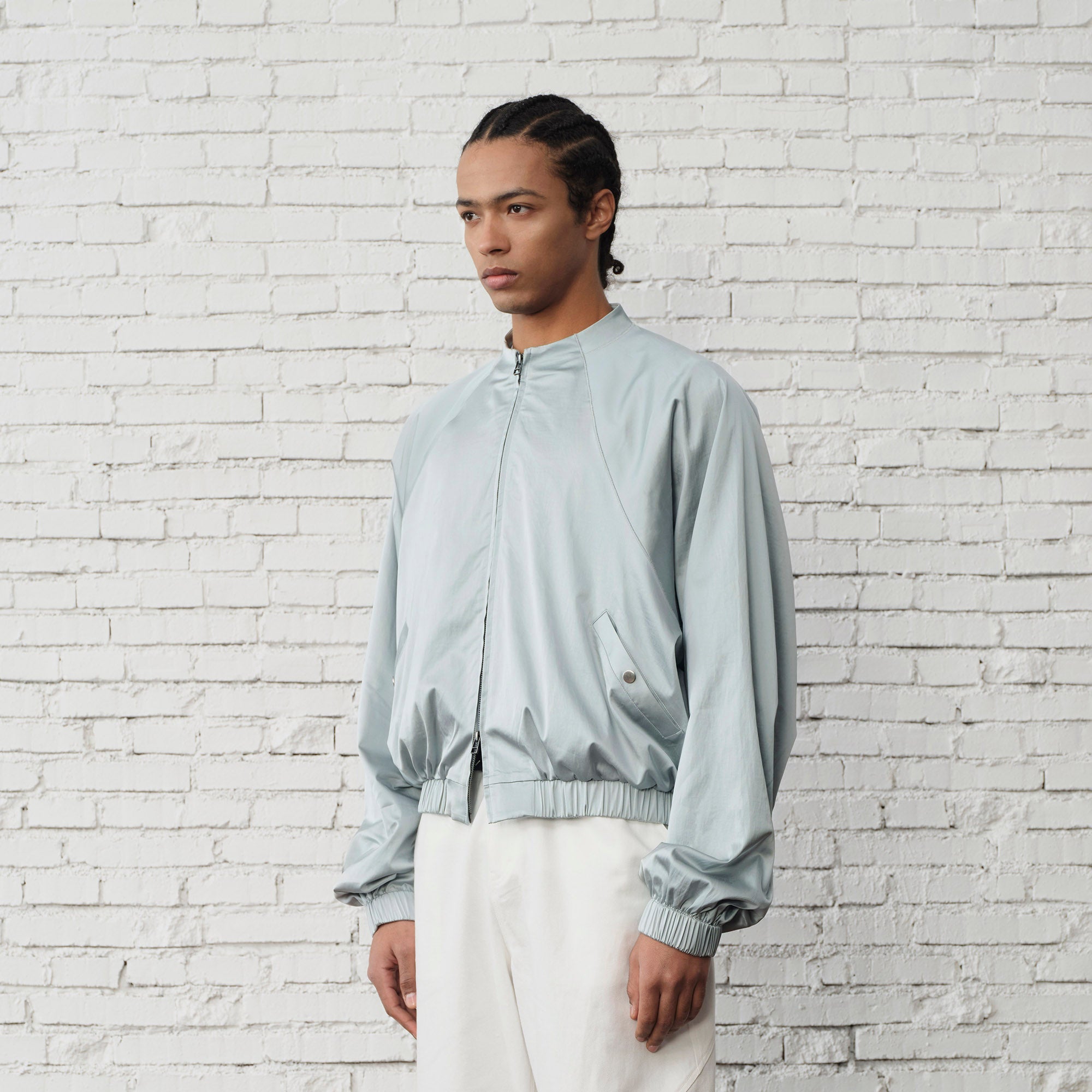 ORGANIC EMOTION Raglan-Sleeve Satin Zip Jacket-Jacket-S-Blue-Free Shipping Leatheretro
