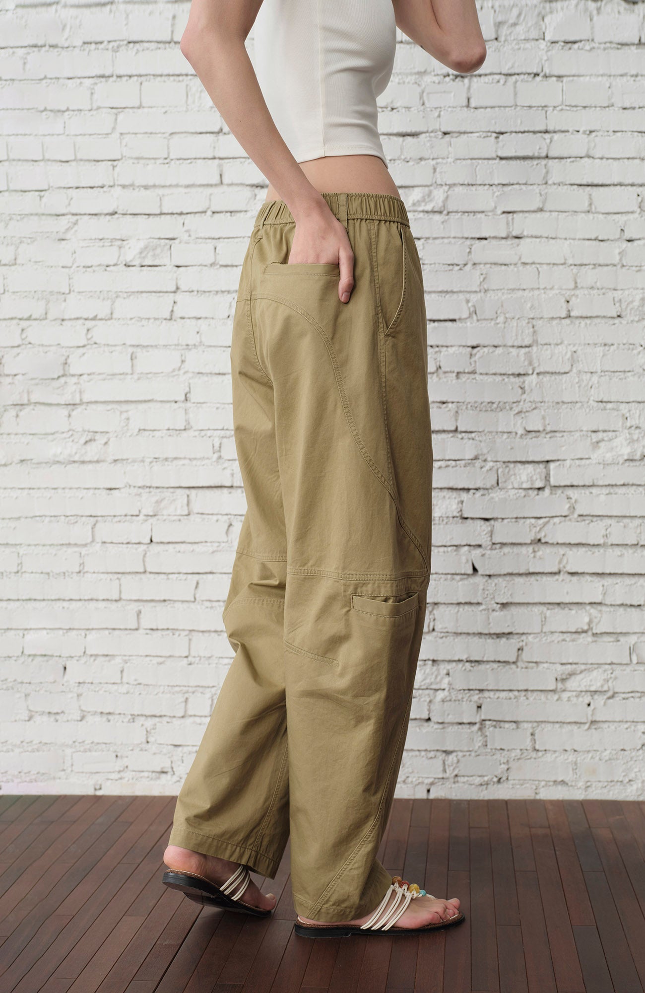ORGANIC EMOTION Curved-Seam Workwear Jeans-Jeans-S-Khaki-Free Shipping Leatheretro