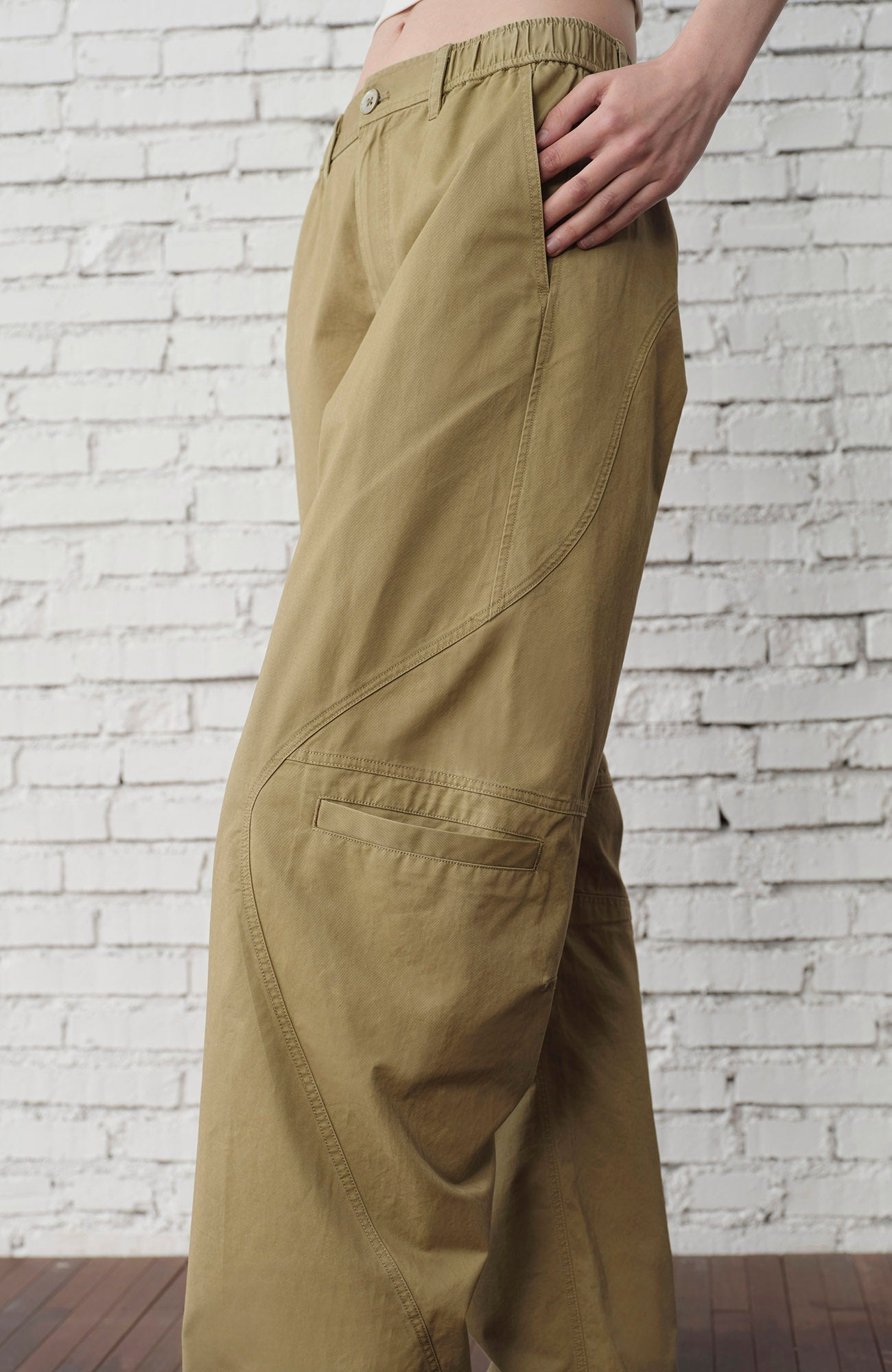 ORGANIC EMOTION Curved-Seam Workwear Jeans-Jeans-S-Khaki-Free Shipping Leatheretro