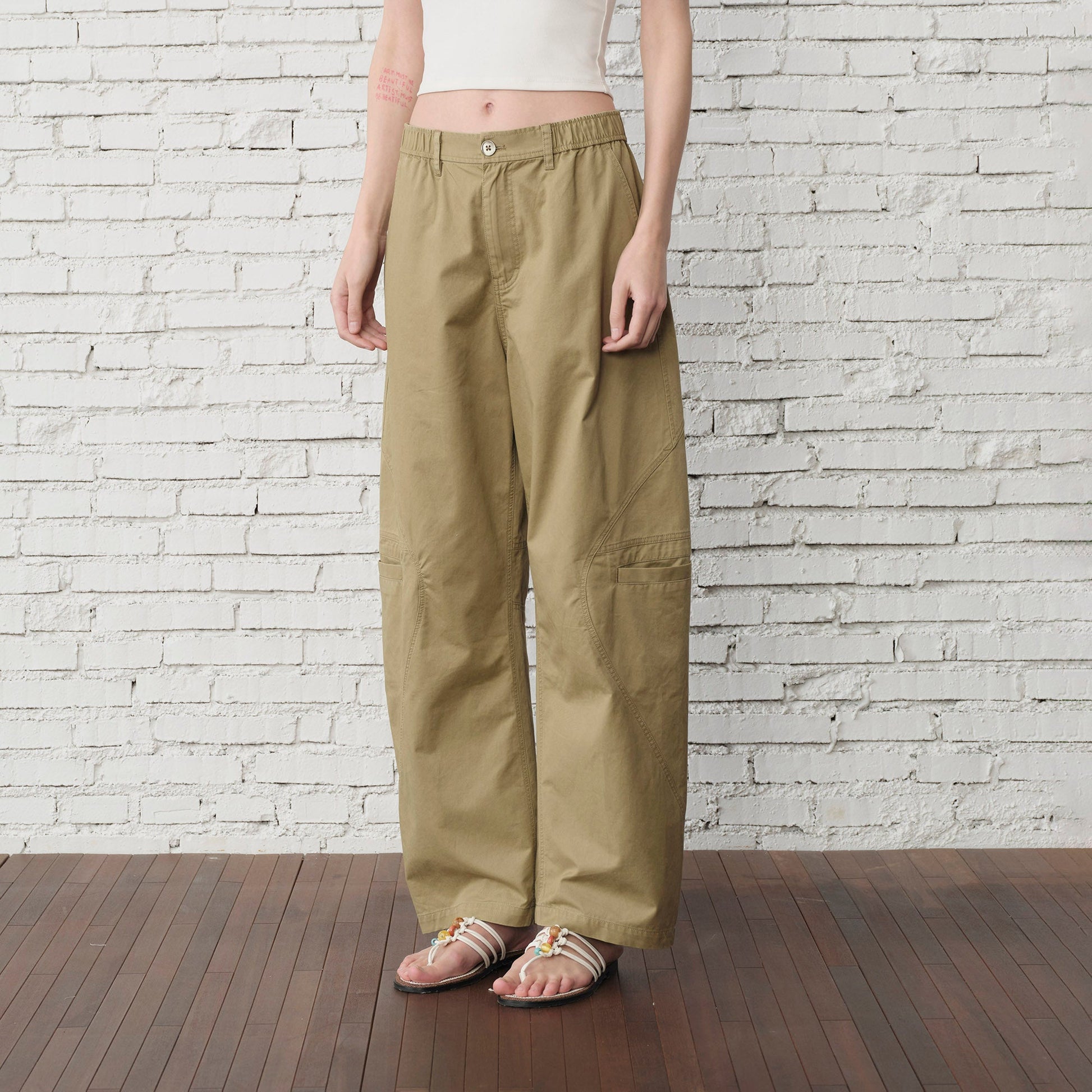 ORGANIC EMOTION Curved-Seam Workwear Jeans-Jeans-S-Khaki-Free Shipping Leatheretro